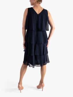 chesca Tiered Chiffon Knee Length Shift Dress, Navy - view 2, Navy