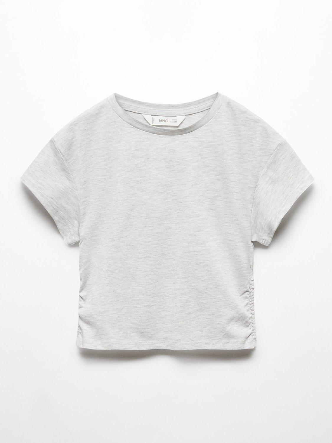 Mango Kids' Monti Gathered Seam T-Shirt, Pastel Grey