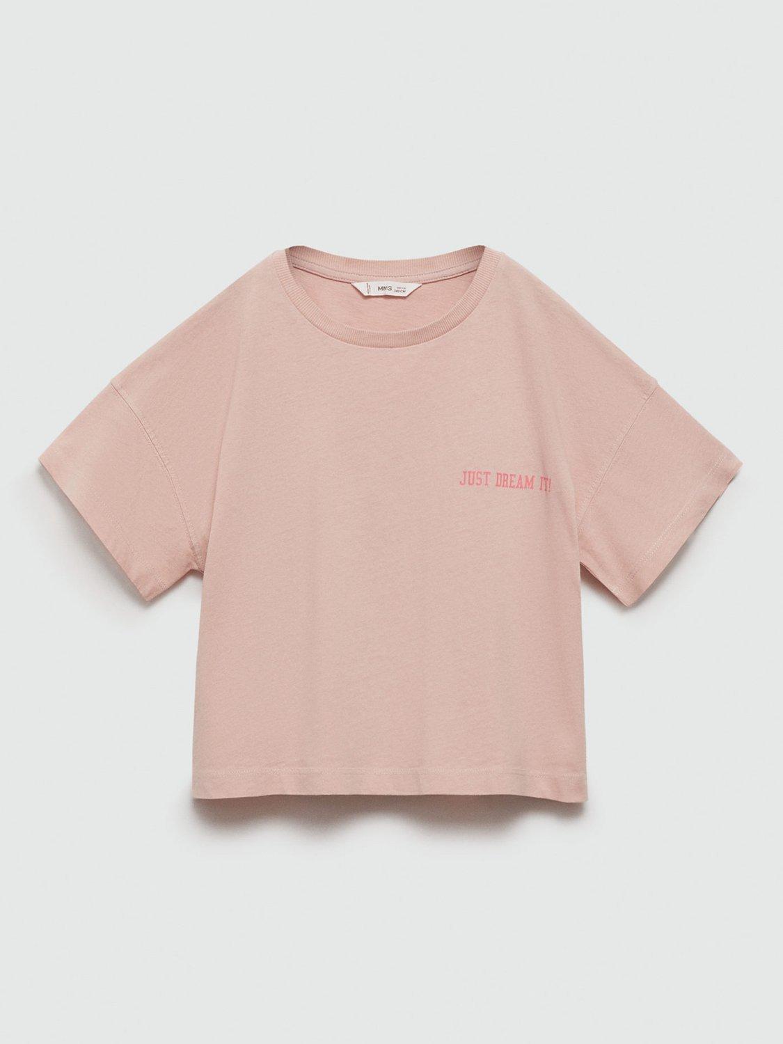 Mango Kids' Skate Just Dream Slogan T-Shirt, Pink