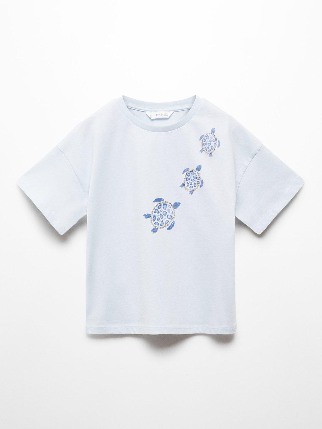 Mango Kids' Turtle Print T-Shirt, Light Pastel Blue