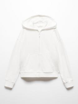 Mango Kids' Dina Zip Through Hoodie, White, Natural White