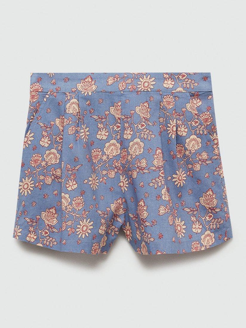 Mango Kids' Carmen Floral Print Shorts, Medium Blue/Multi
