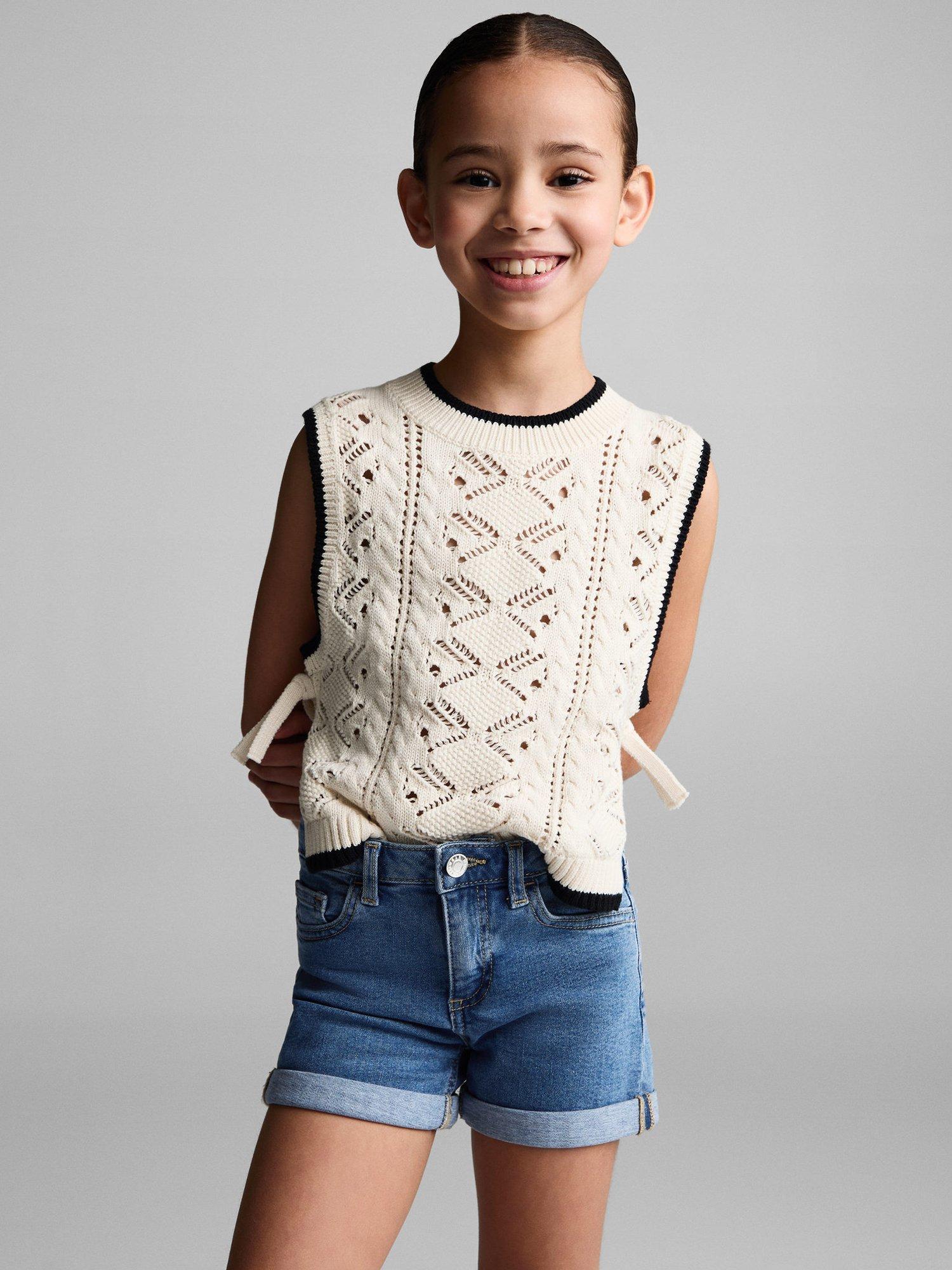 Mango Kids' Chip Denim Turn Up Shorts, Blue