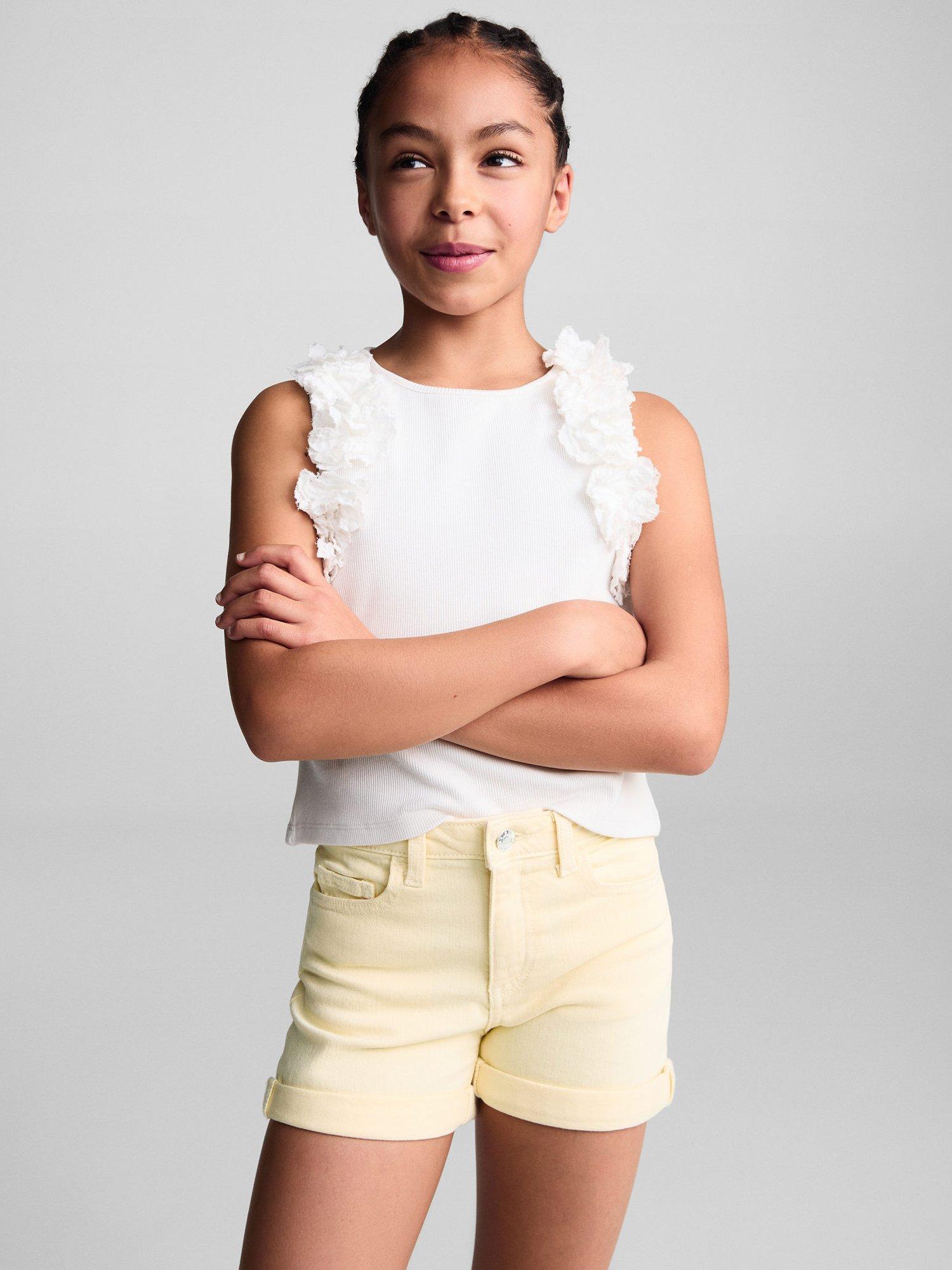 Mango Girl's Chip Denim Shorts, Yellow