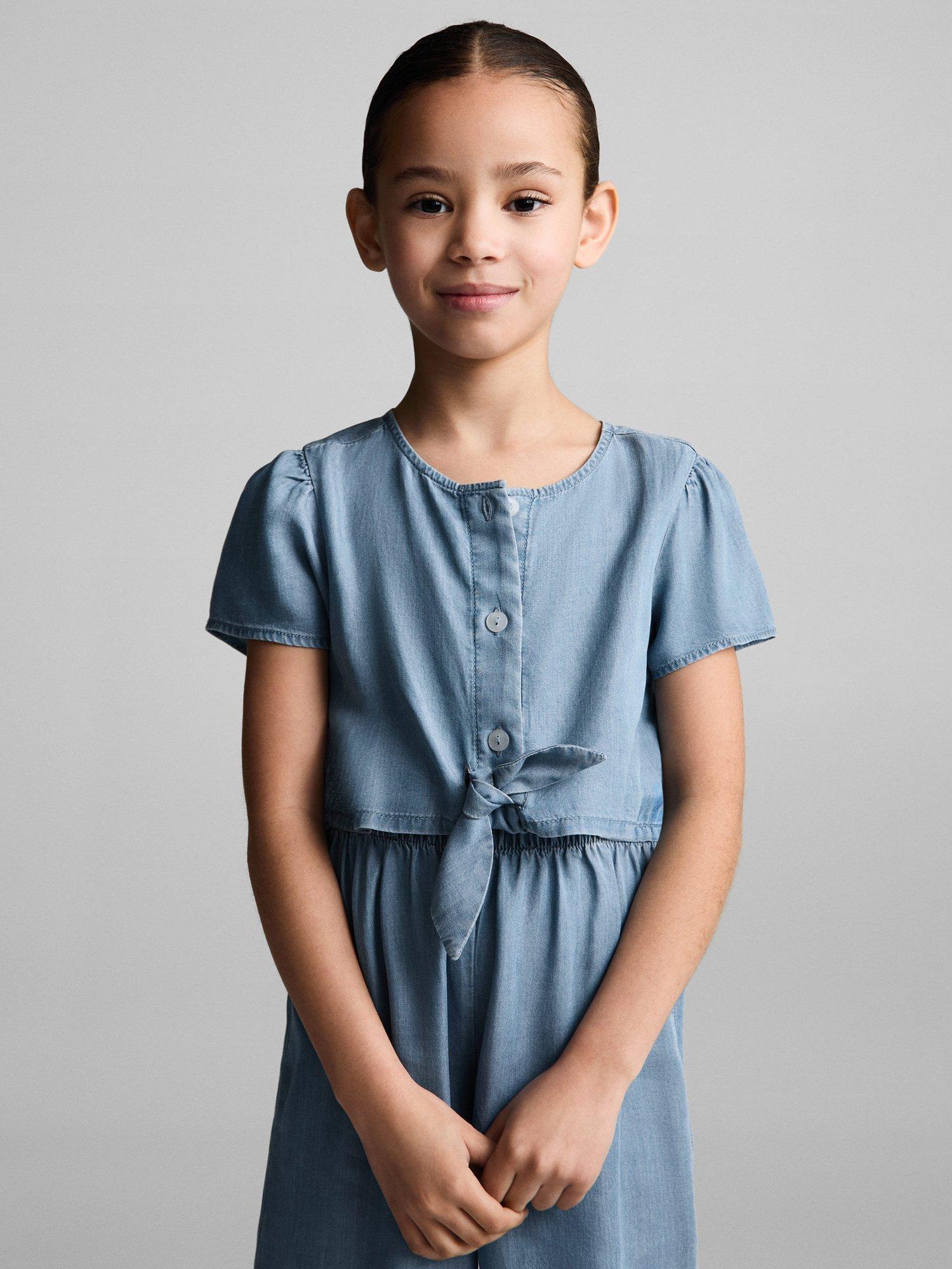 Mango Kids' Eva Tie Top Jumpsuit, Open Blue