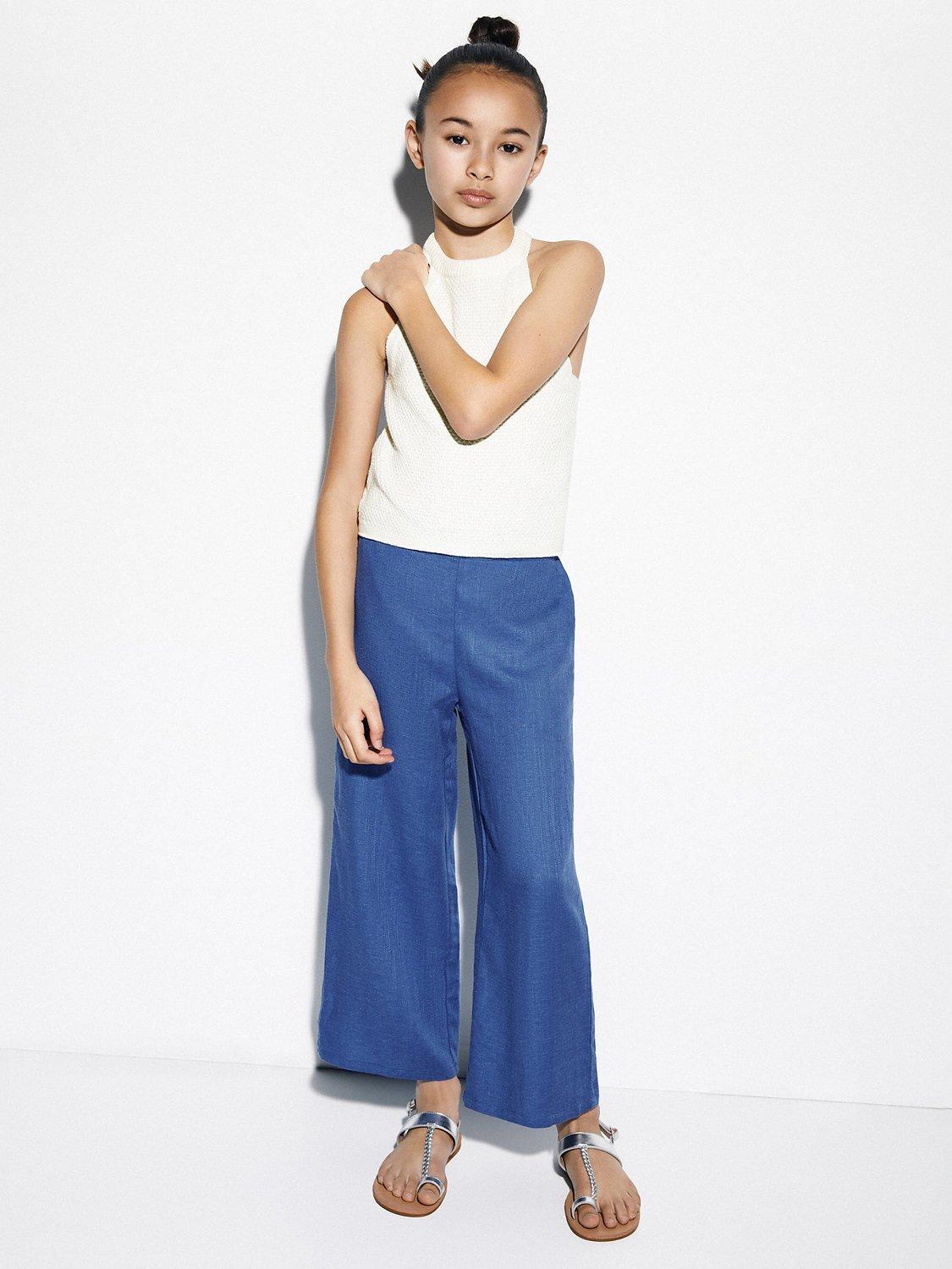 Mango Kids' Nilo Wide Leg Trousers, Medium Blue