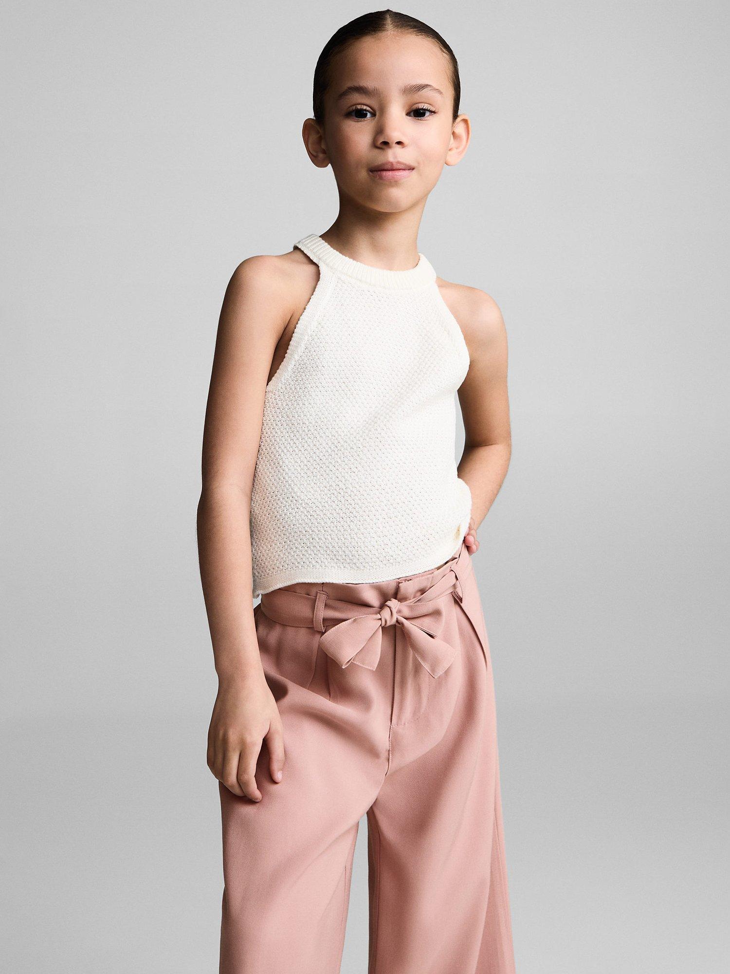 Mango Kids' Linda Tie Waist Trousers, Pink