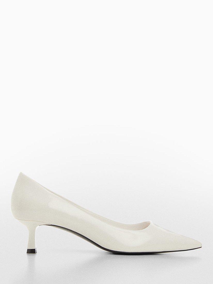 Mango Rocky Kitten Heel Patent Leather Effect Court Shoes, White