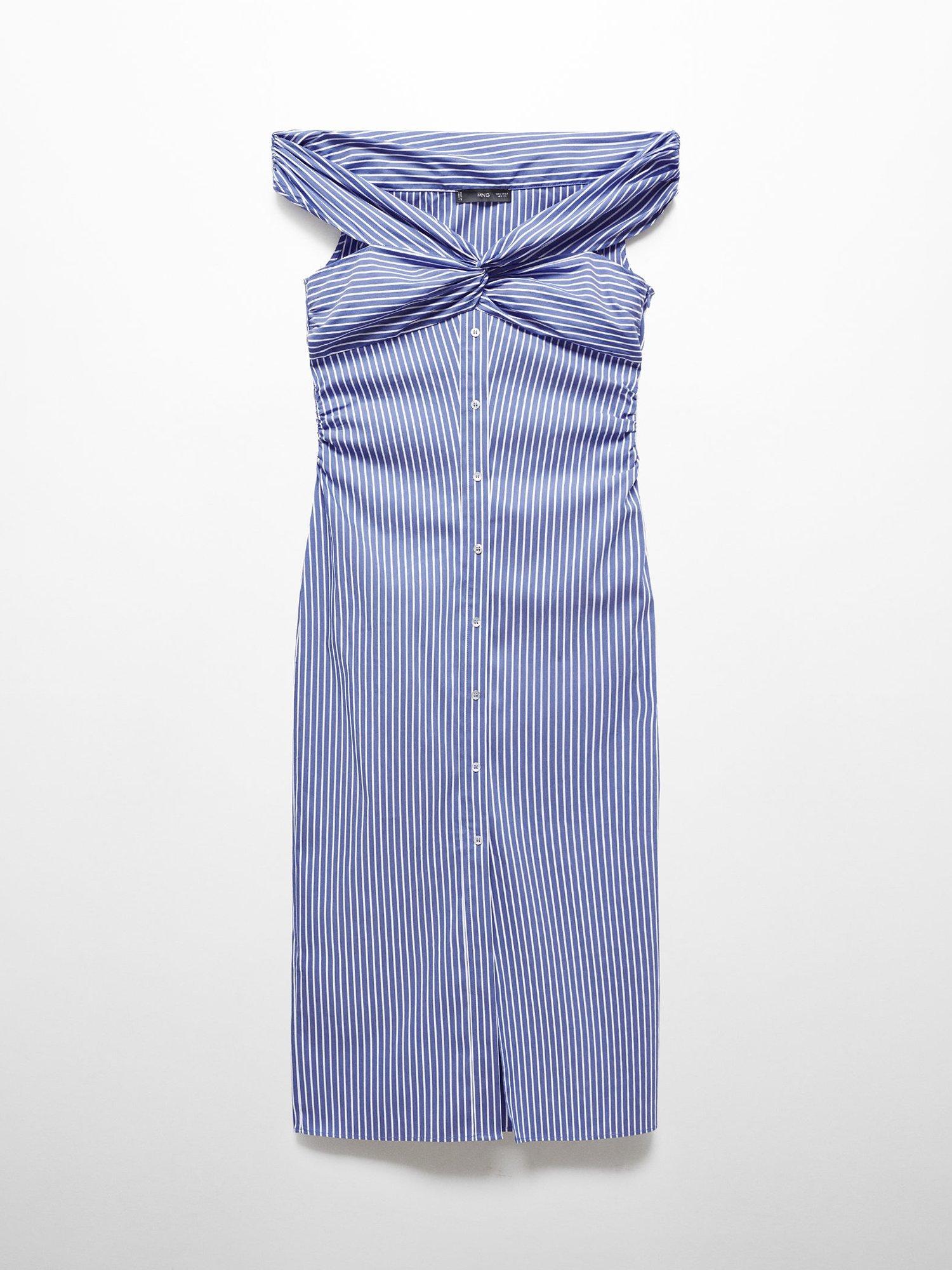 Mango Norma Stripe Midi Dress Blue