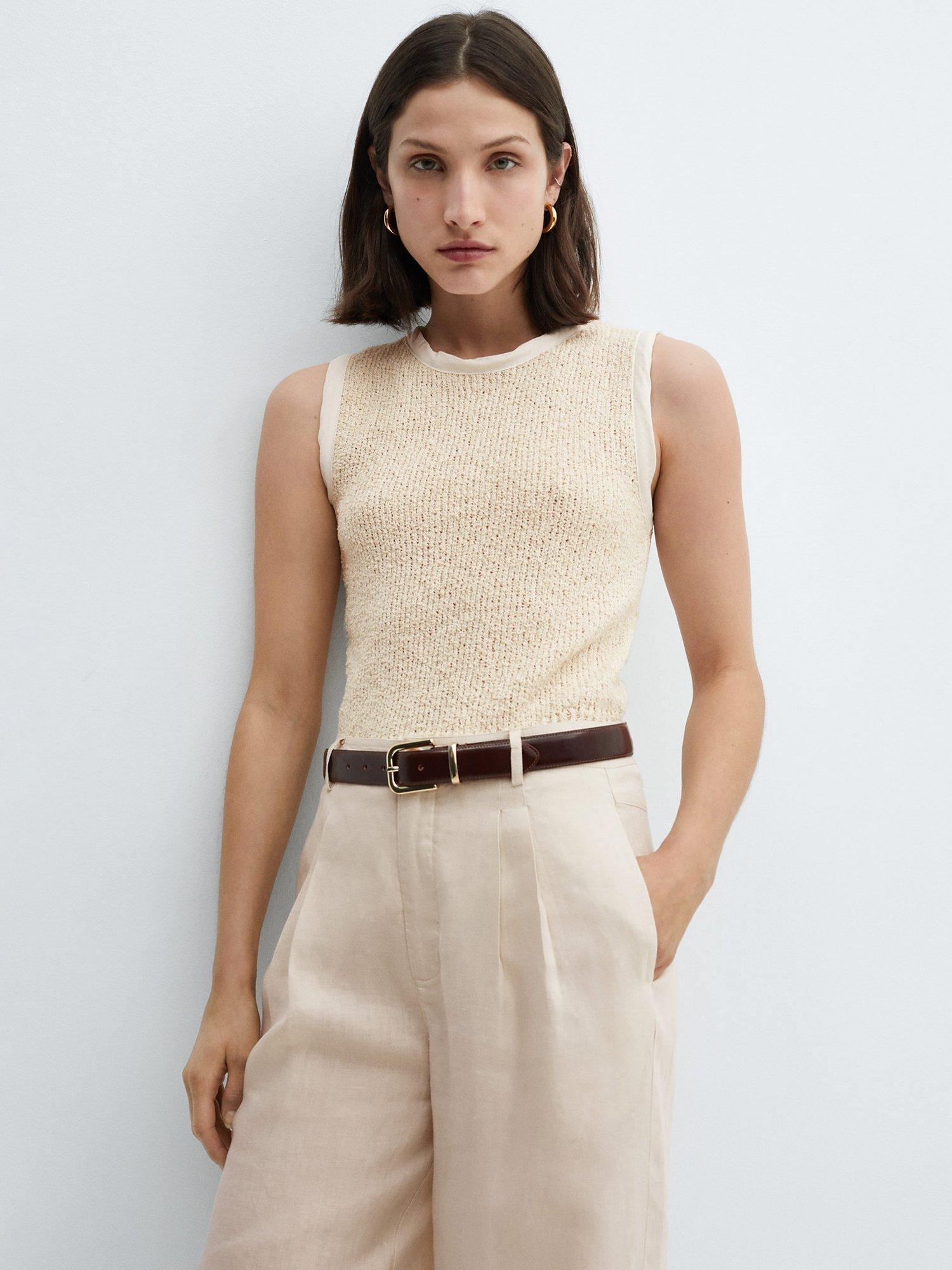 Mango Bali Sleeveless Top, Natural White