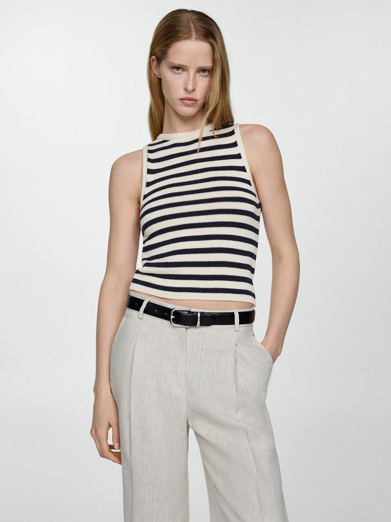Mango Eliot Round Neck Knitted Top, Navy