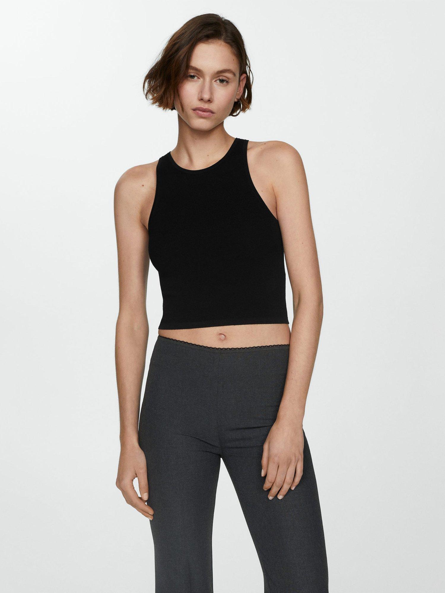Mango Diana Ribbed Crop Top, Black