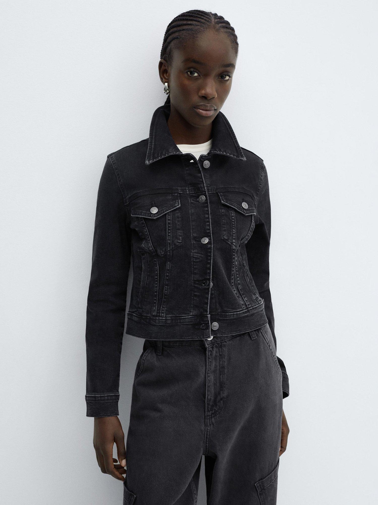 Product image 1 of 6, which shows Mango Vicky Denim Jacket, Washed Black, XS