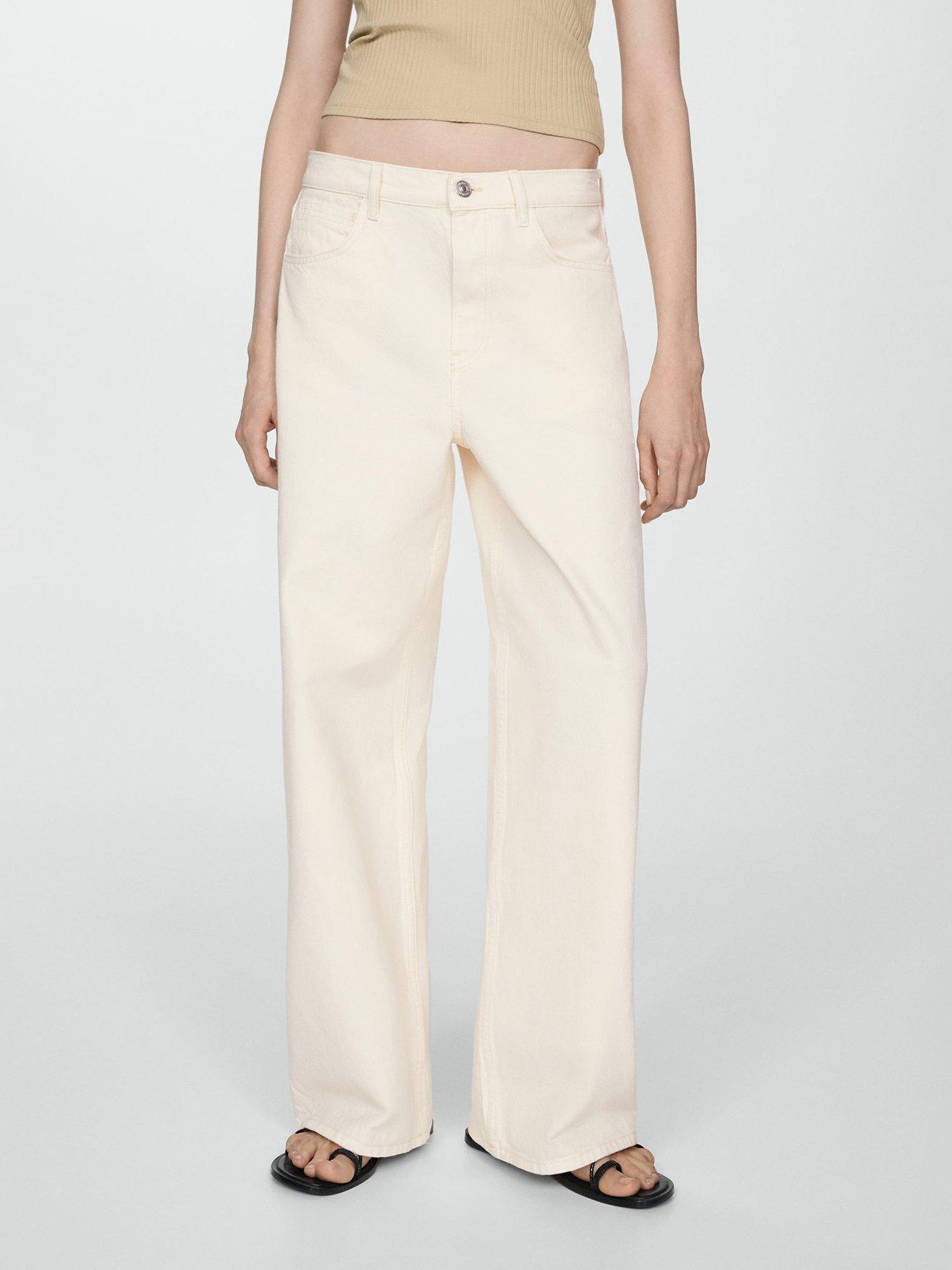 Mango Danielle Wide Leg Jeans, Light Beige