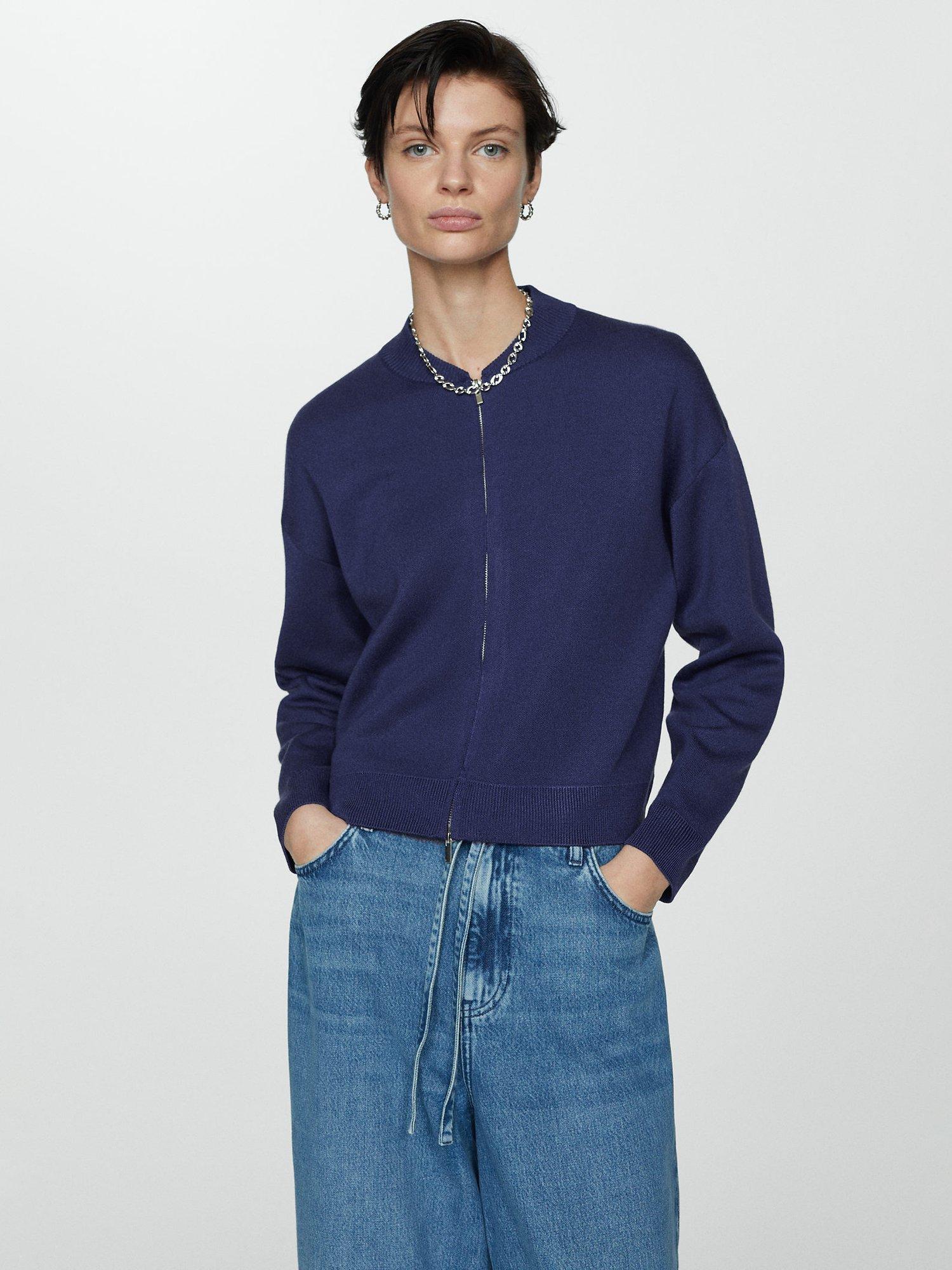 Mango Paris Knitted Bomber Jacket, Navy