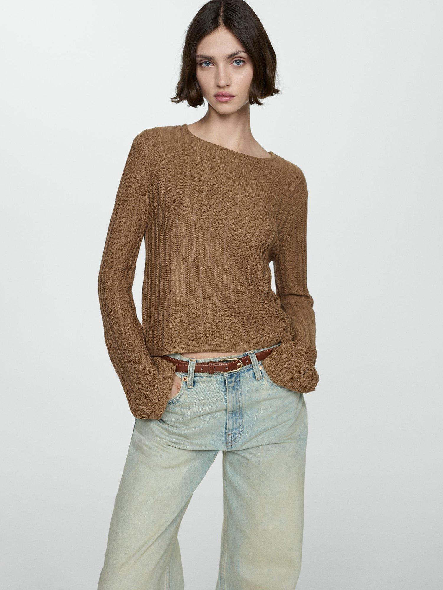 Mango Tierra Flared Sleeve Linen Blend Jumper