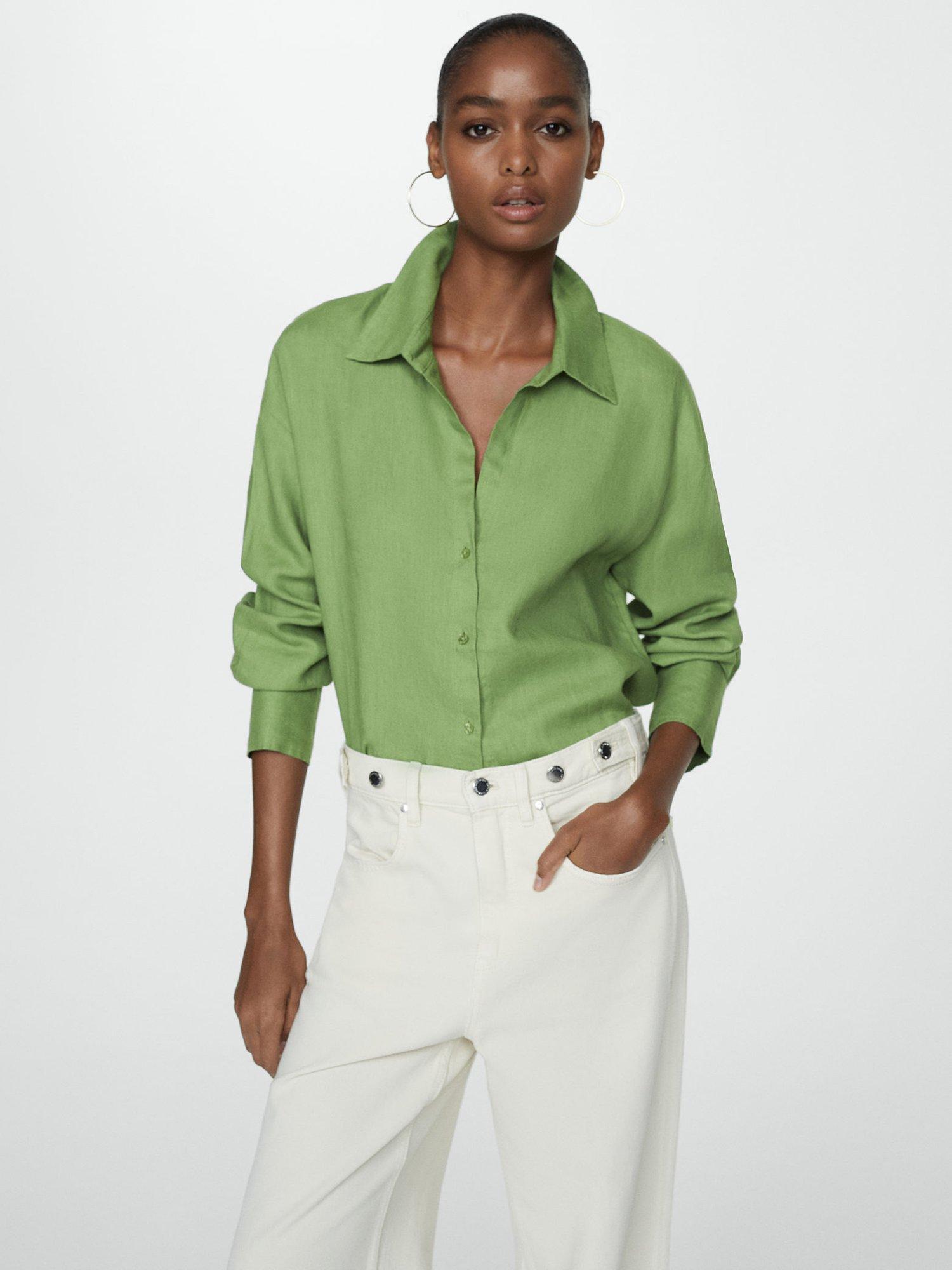 Mango Samari Linen Shirt, Green