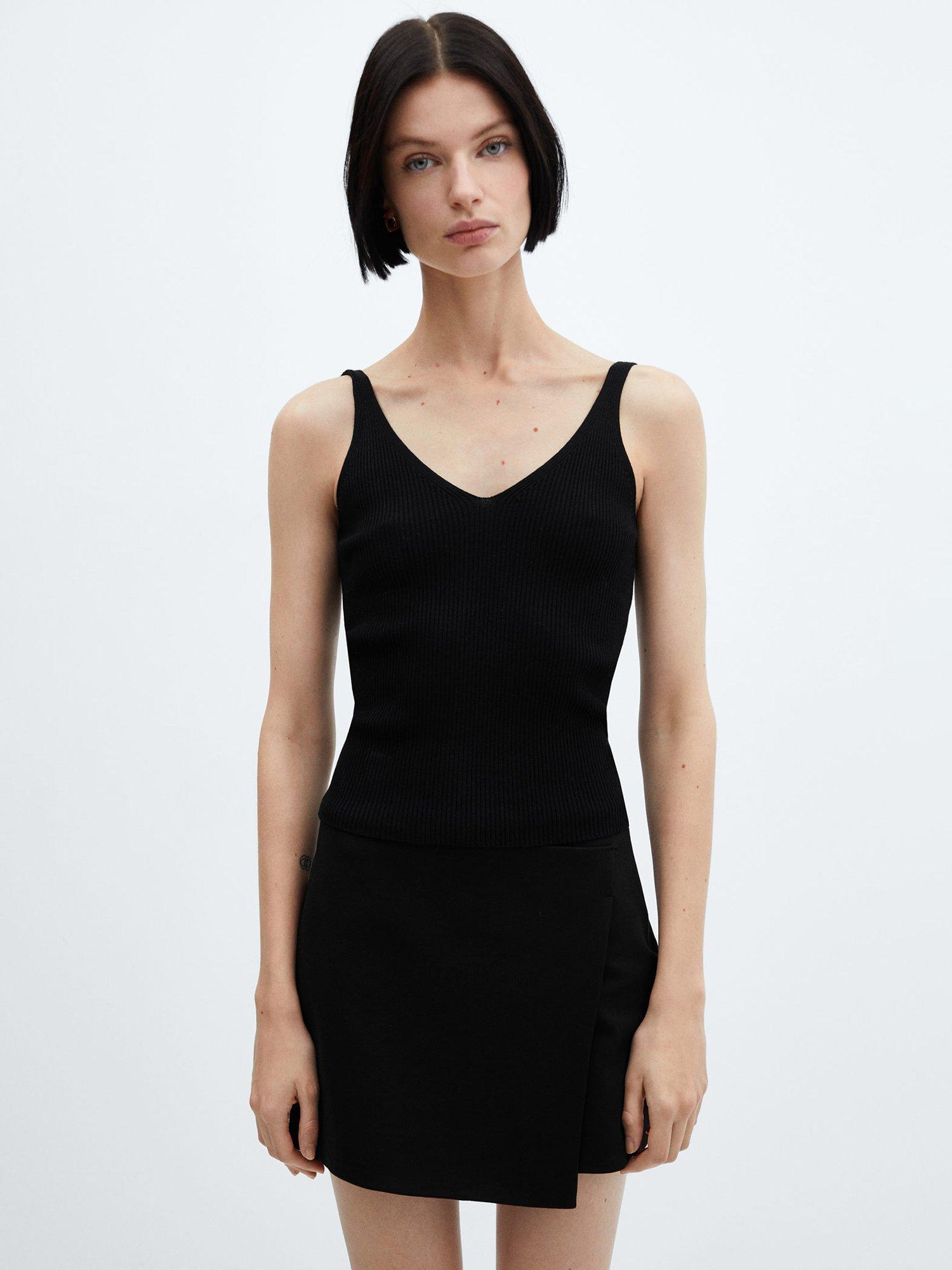 Mango Gymnasti Rib Knit Vest Top, Black