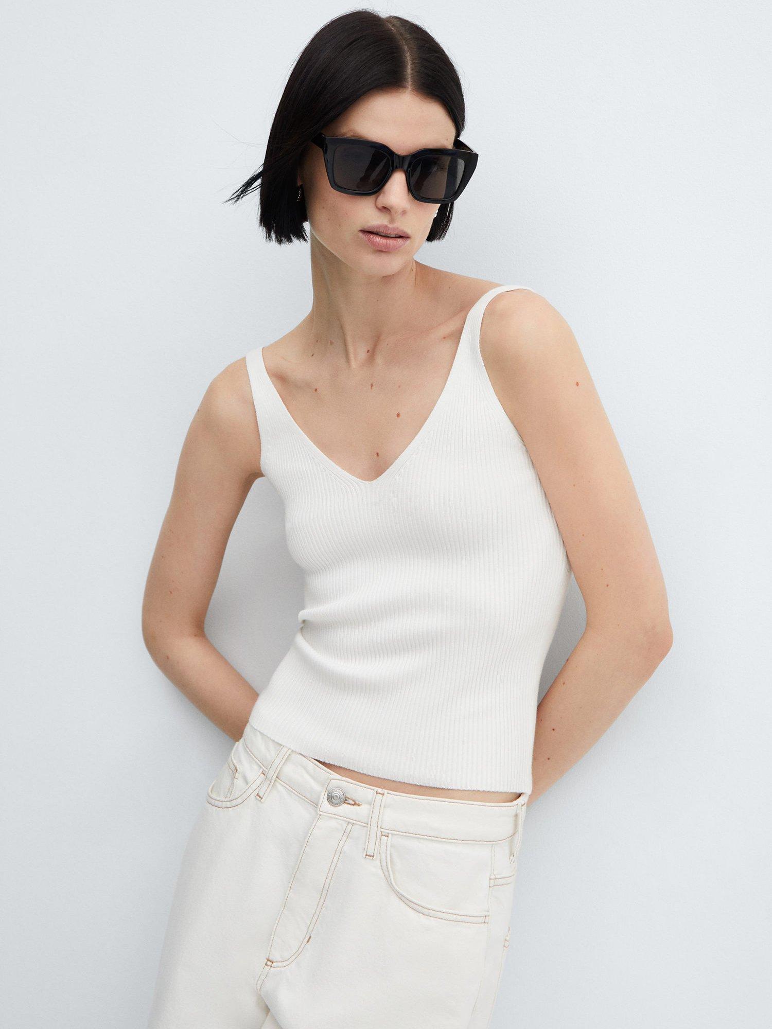 Mango Gymnasti Rib Knit Vest Top, Cream