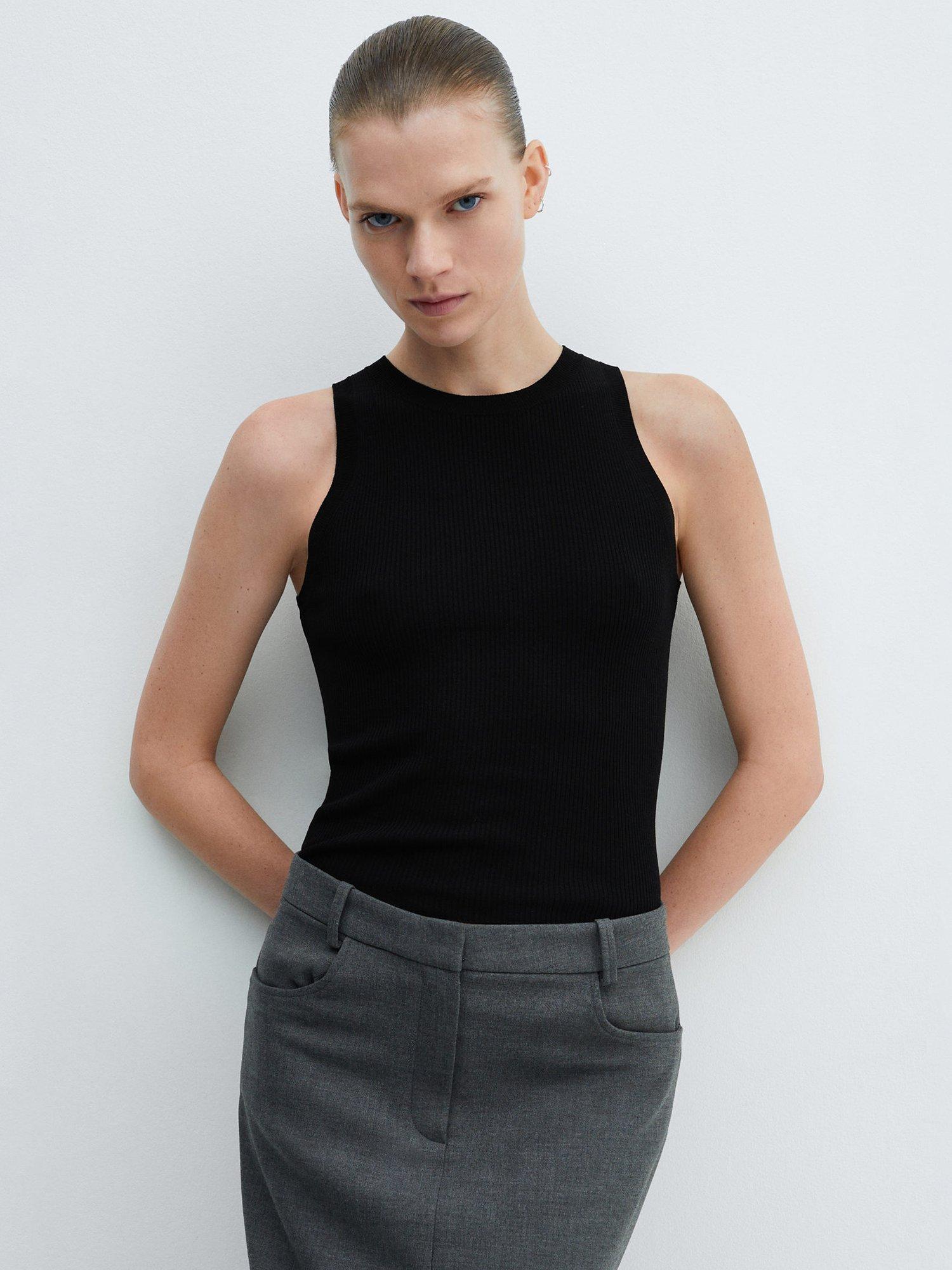 Mango Karl Ribbed Knit Vest Top, Black