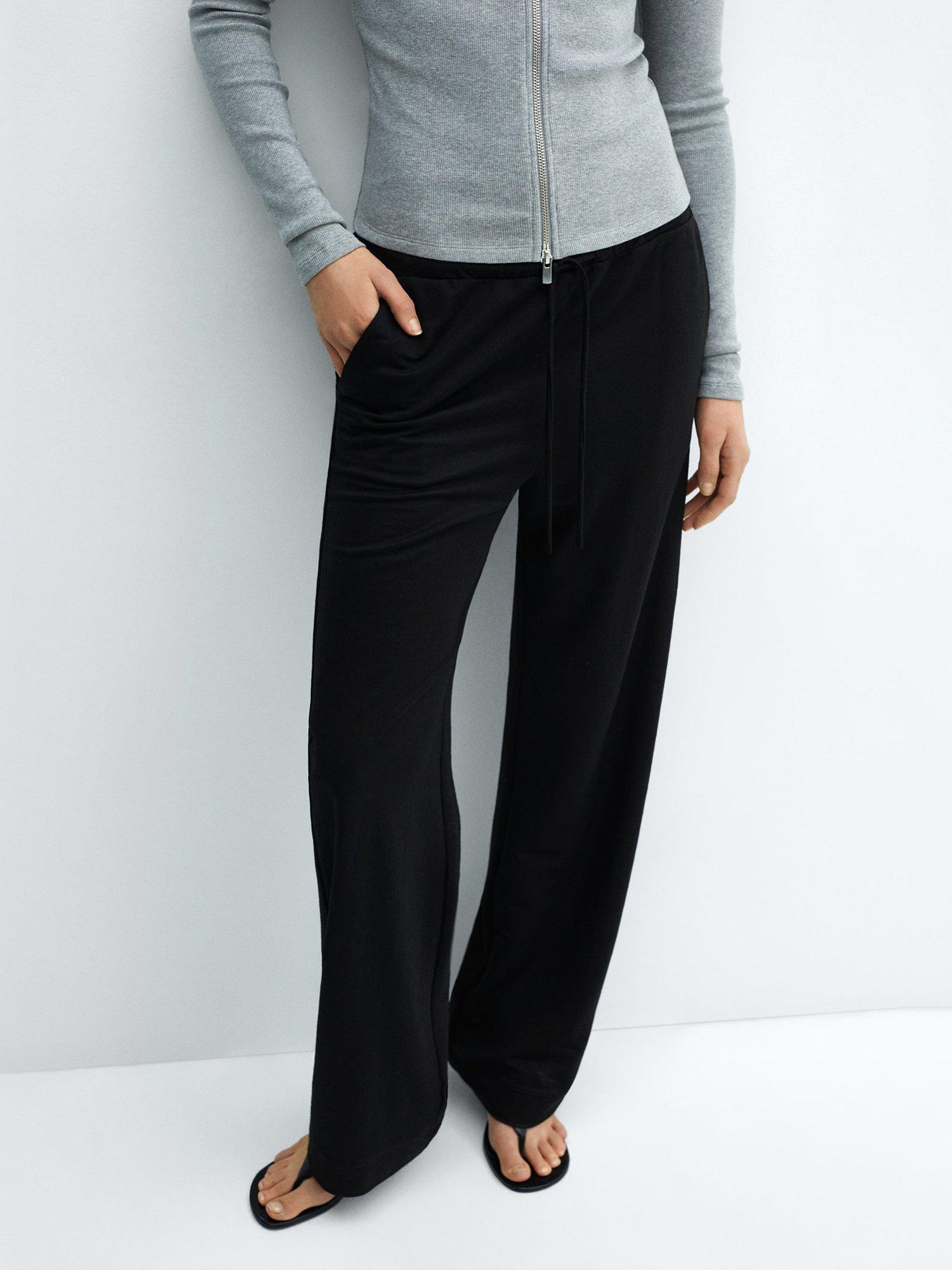 Mango Cintita Wide Leg Drawstring Waist Trousers, Black
