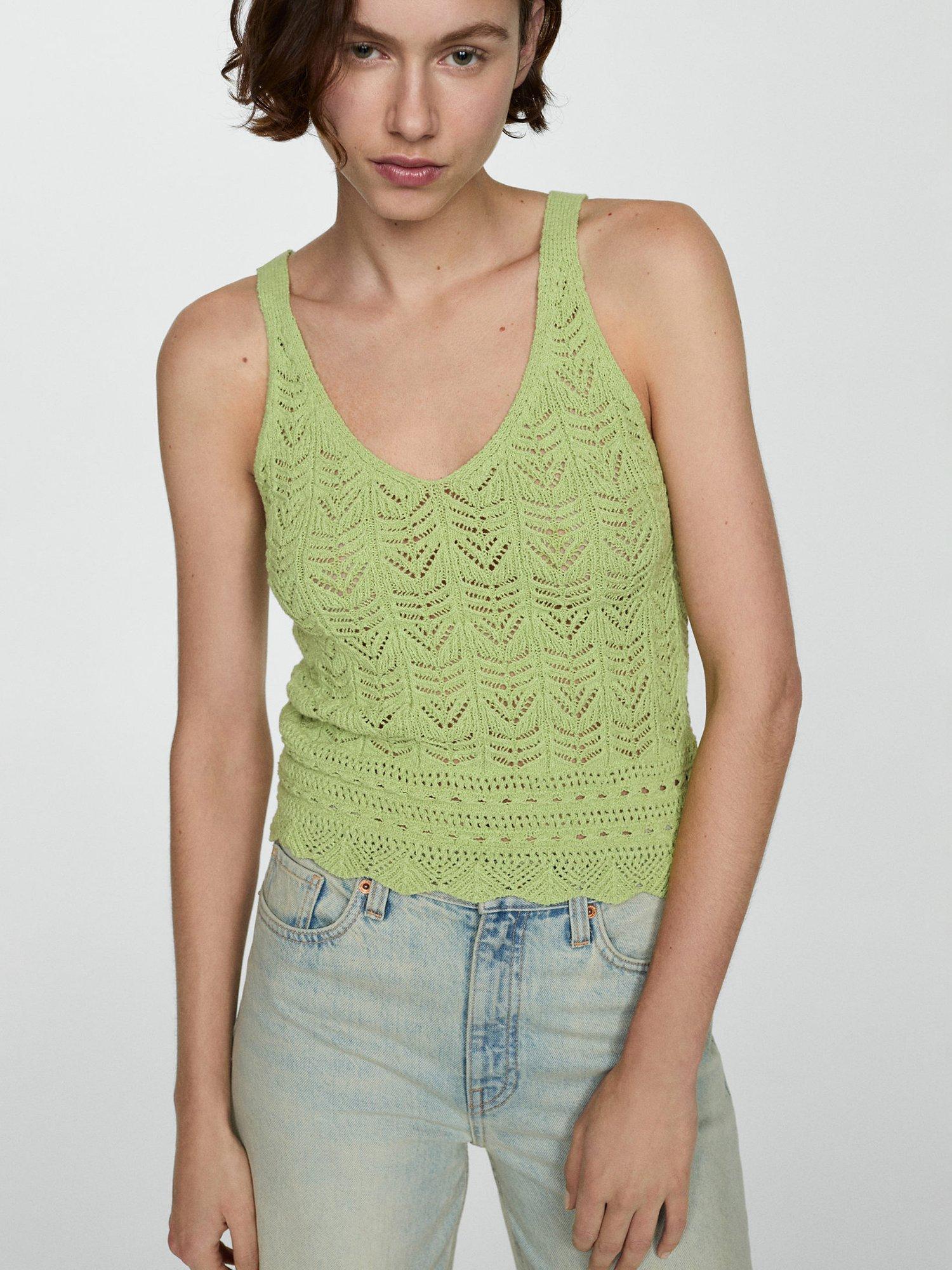 Mango Sito Crochet Vest Top, Green