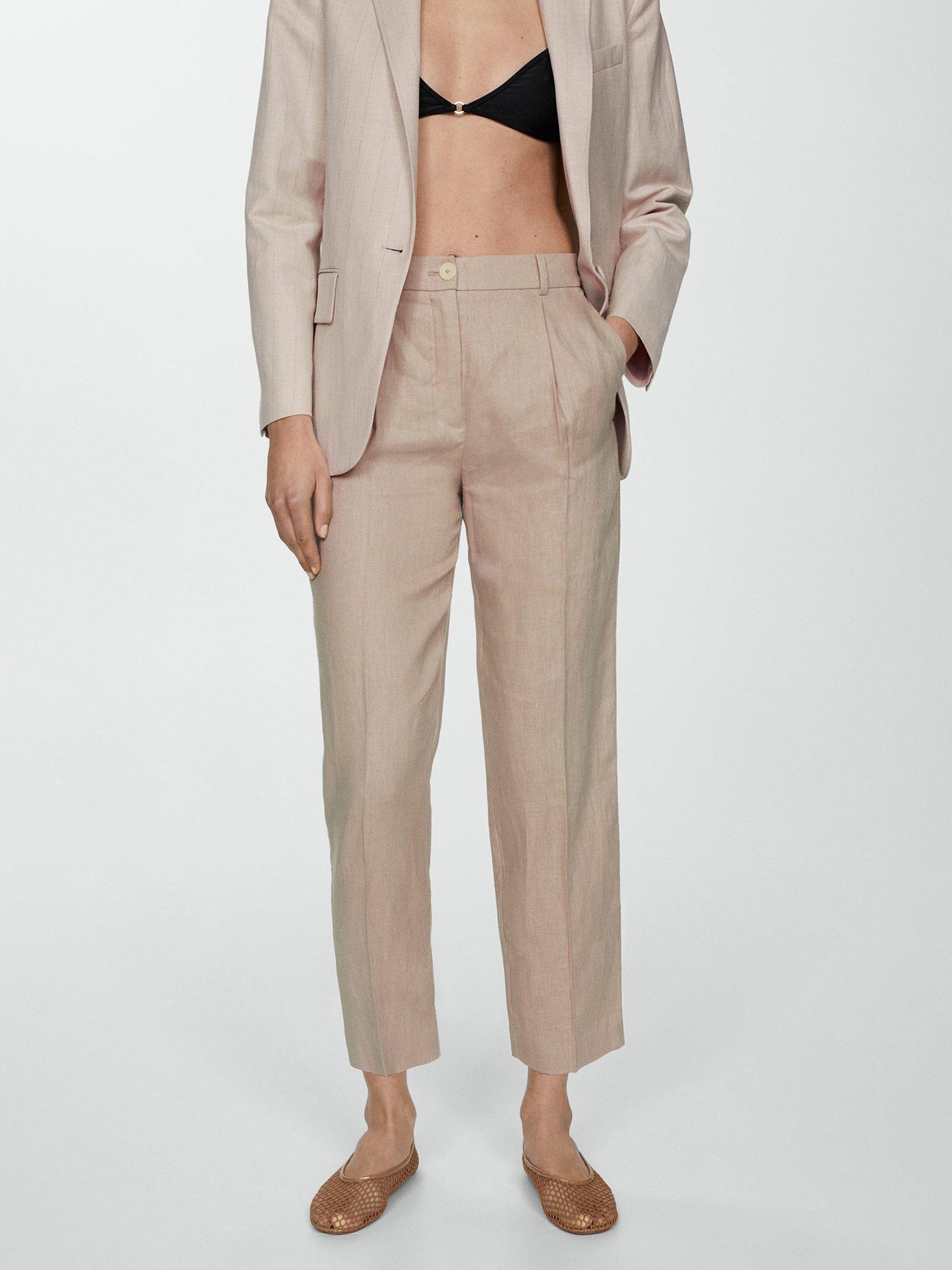 Mango Brunoli Linen Straight Trousers, Light Beige