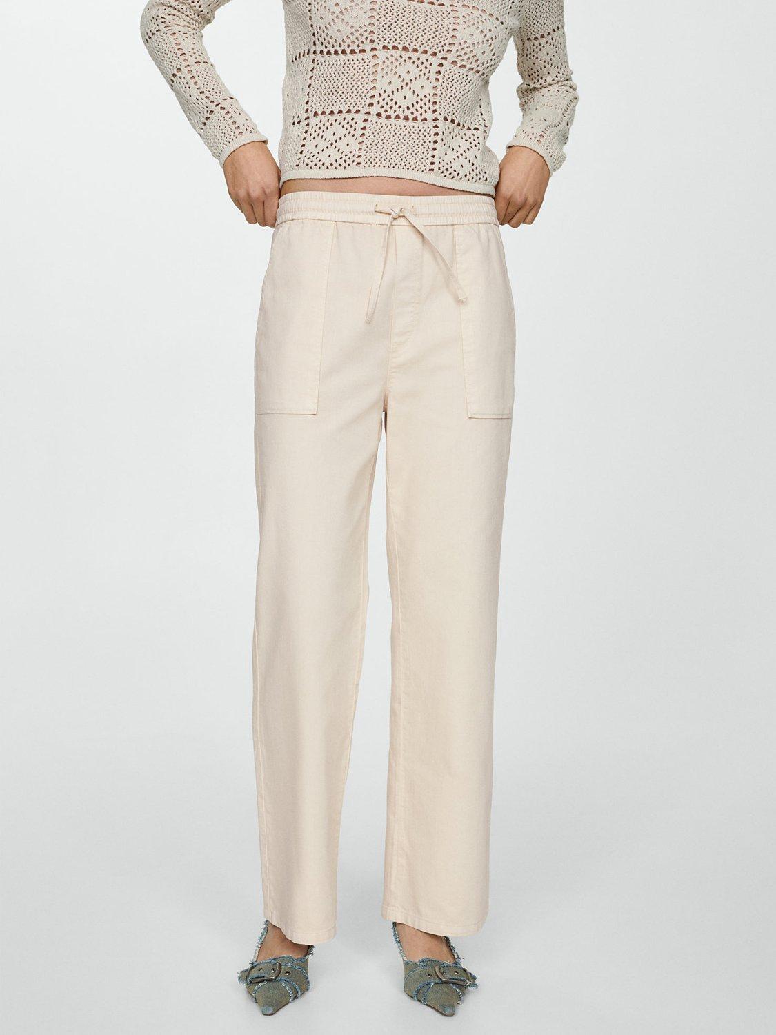 Mango Suki Straight Leg Cotton Trousers, Natural White