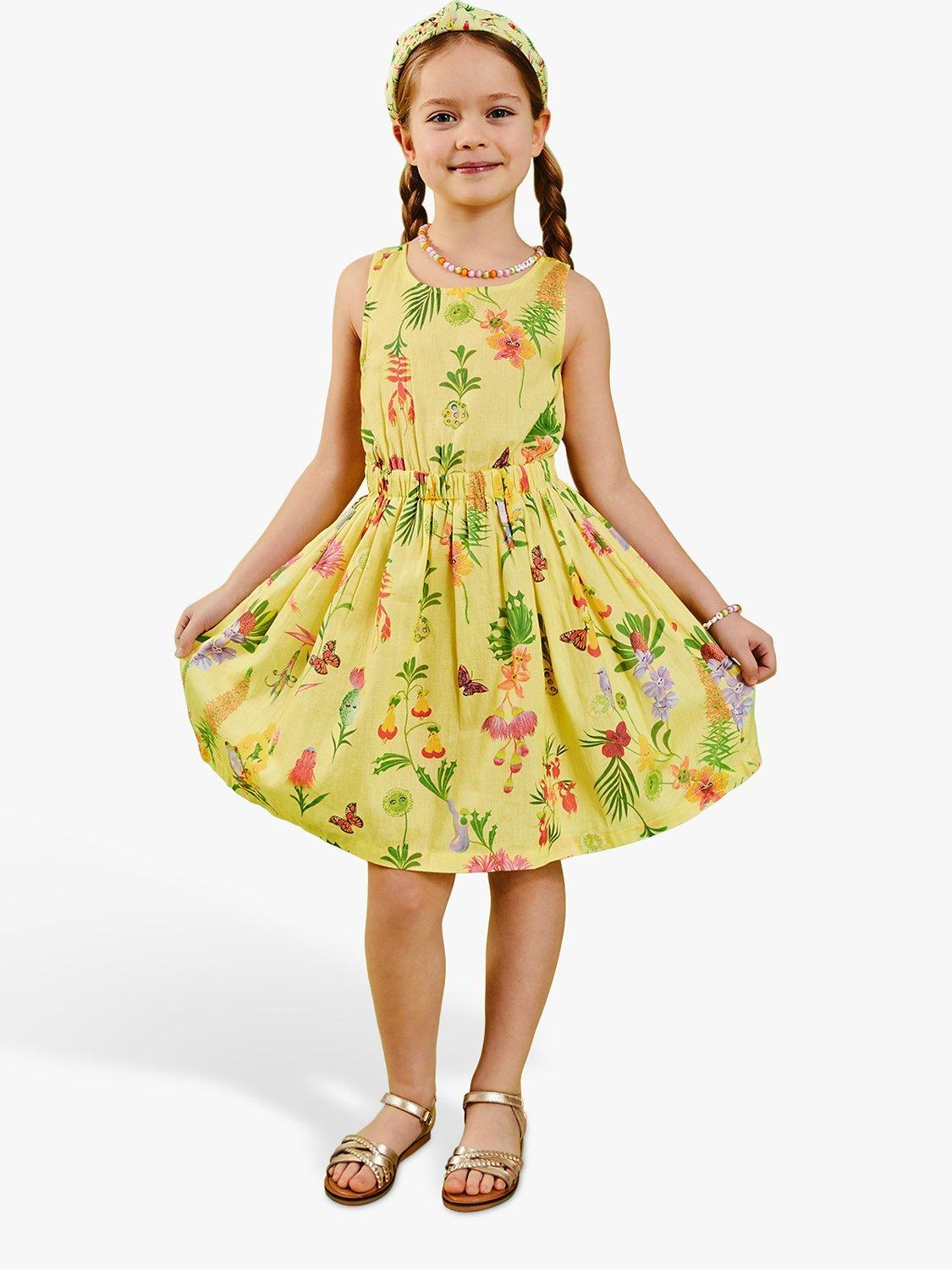 Angels by Accessorize Kids' Floral Print Cotton Dress, Yellow/Multi