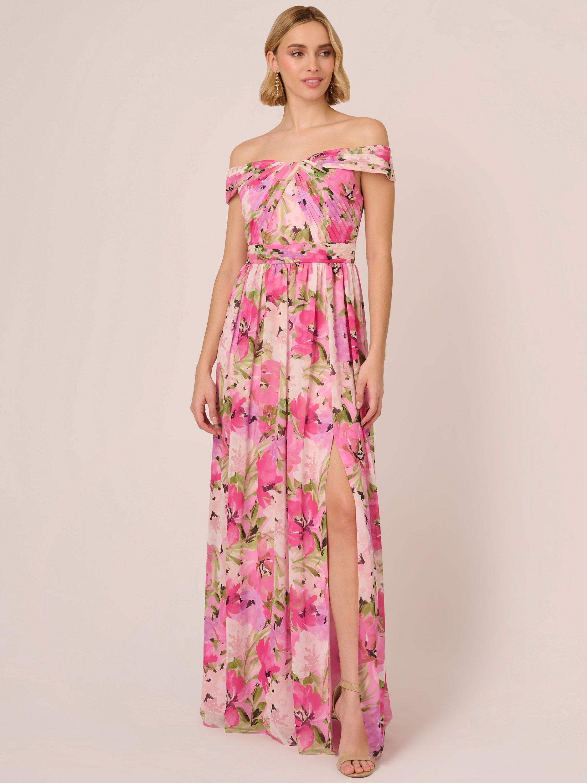 Adrianna Papell Off Shoulder Floral Maxi Dress Pink Multi