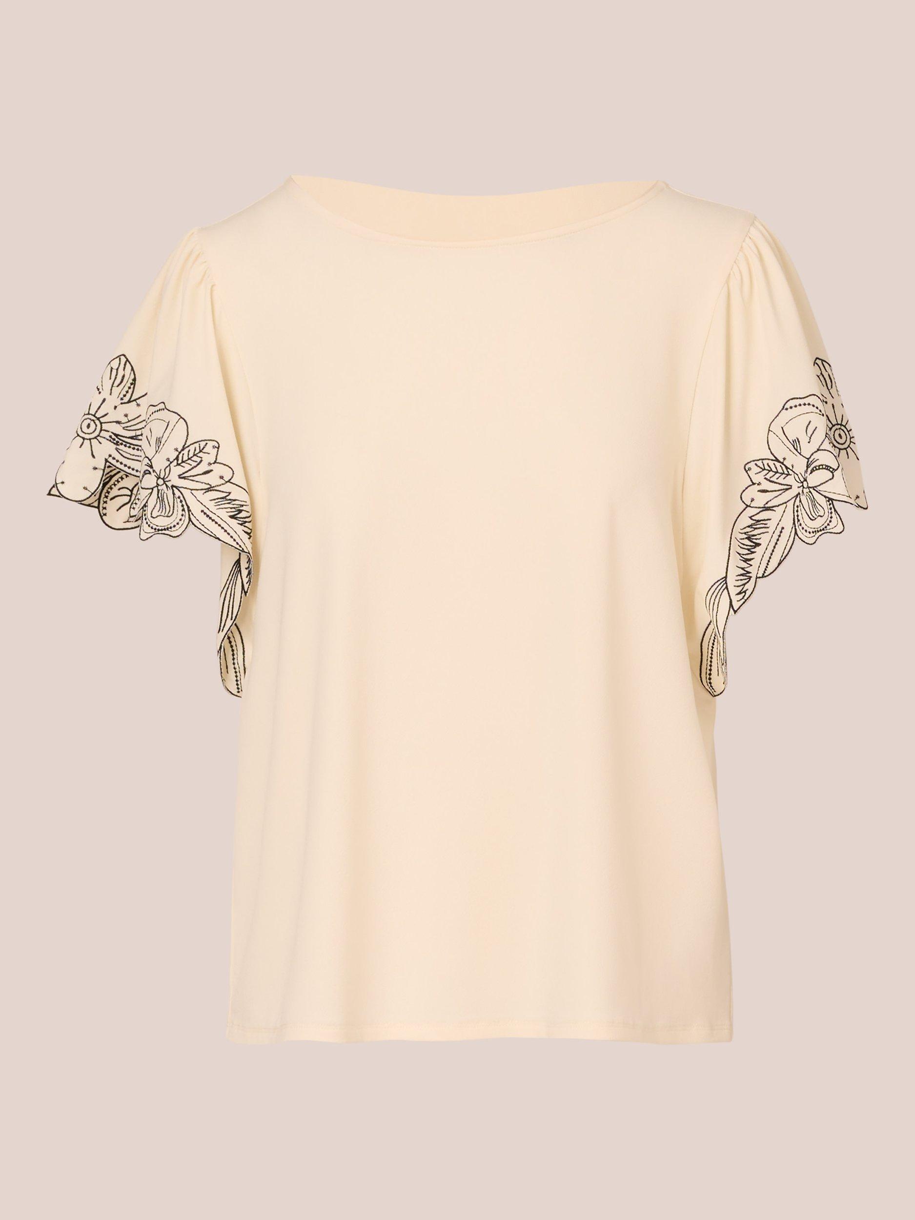 Product image 6 of 7, which shows Adrianna Papell Floral Embroidered Sleeve Top, Cream/Black, XS