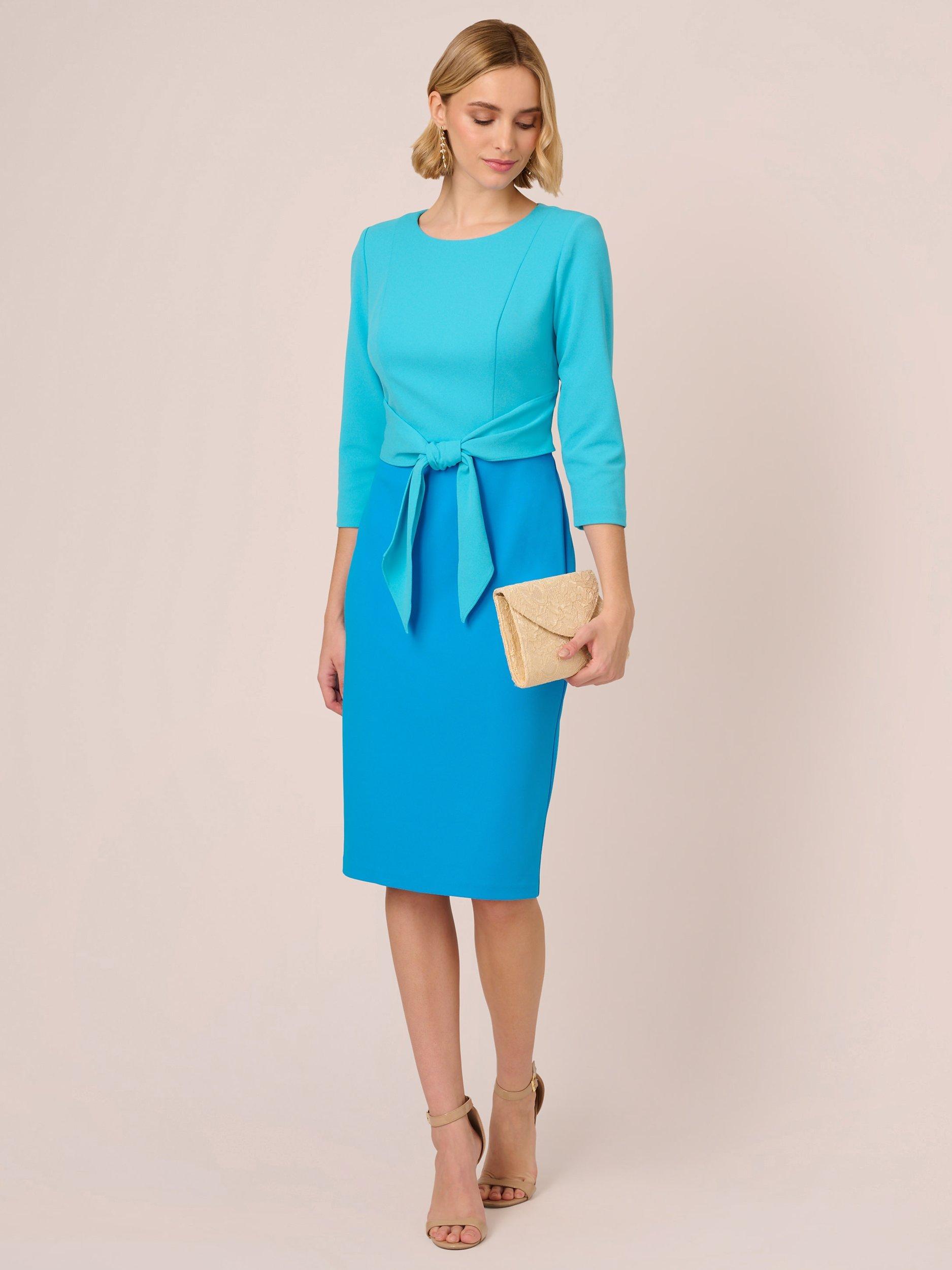 Adrianna Papell Colourblock Tie Front Midi Dress Cerulean Azure