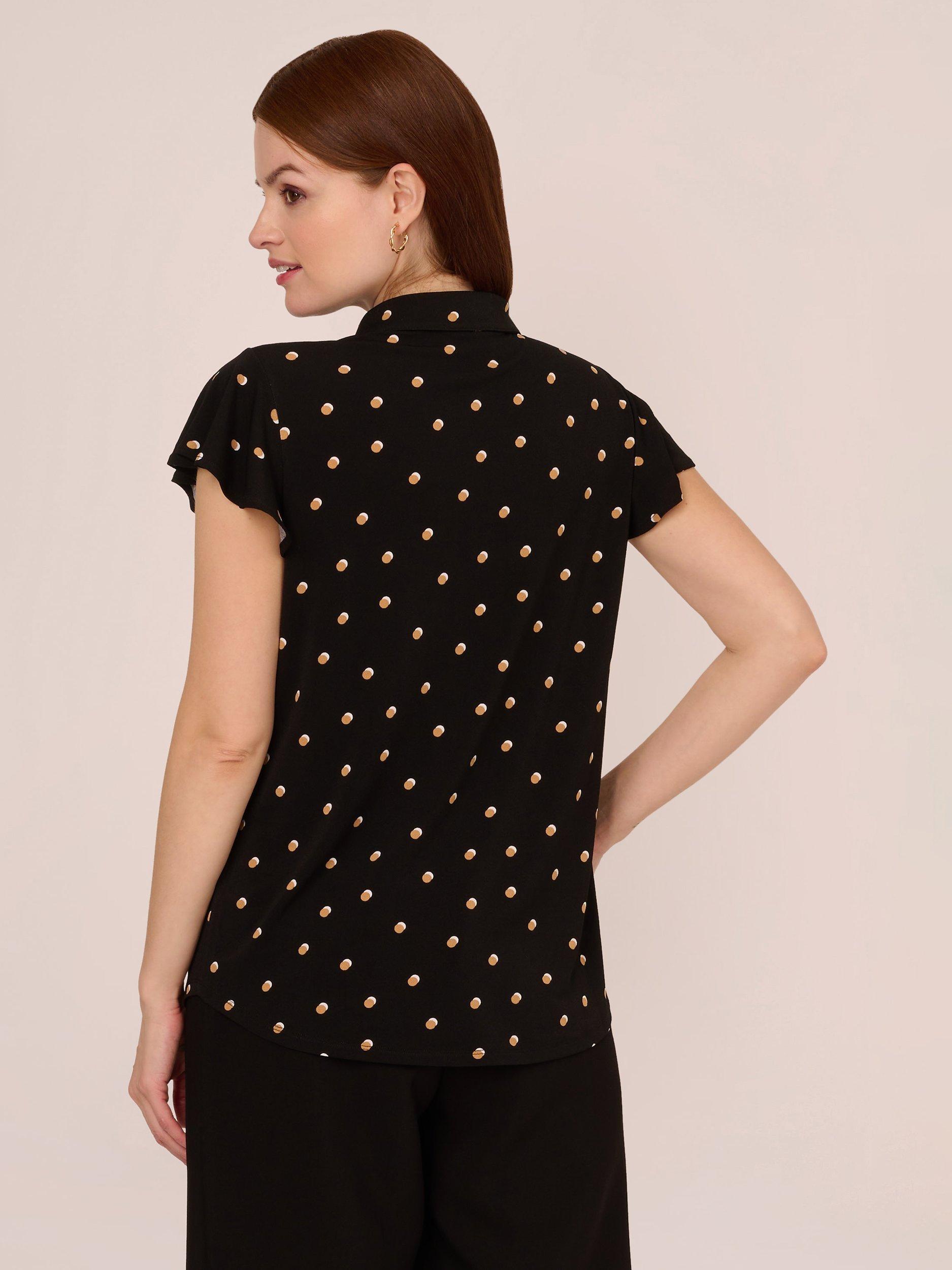 Product image 2 of 7, which shows Adrianna Papell Flutter Sleeve Button Up Top, Black/Khaki, S