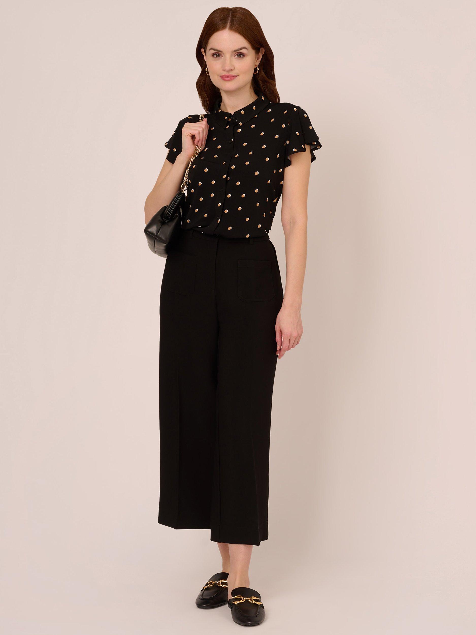 Product image 3 of 7, which shows Adrianna Papell Flutter Sleeve Button Up Top, Black/Khaki, S