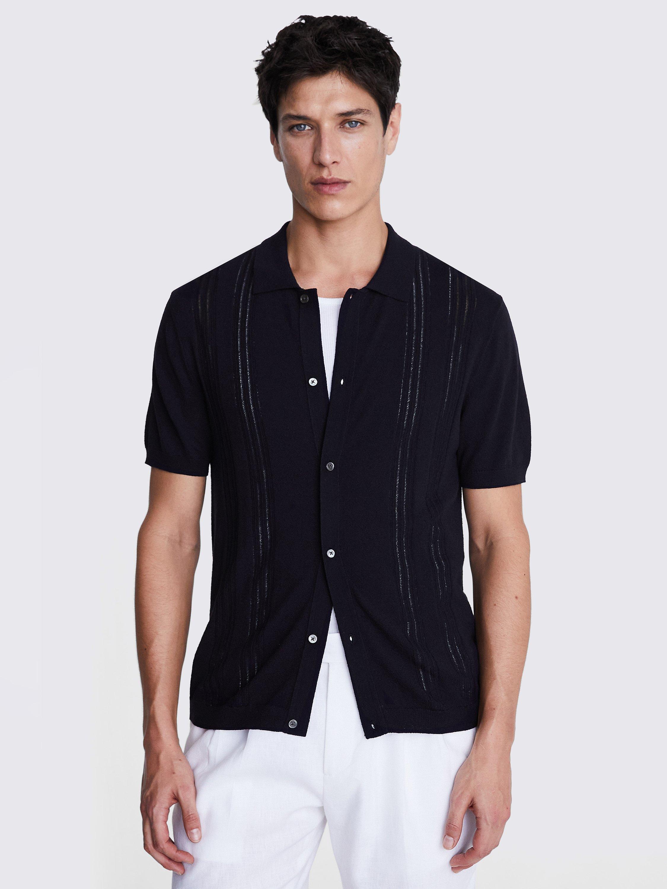Moss Boucle Knitted Polo Top, Blue