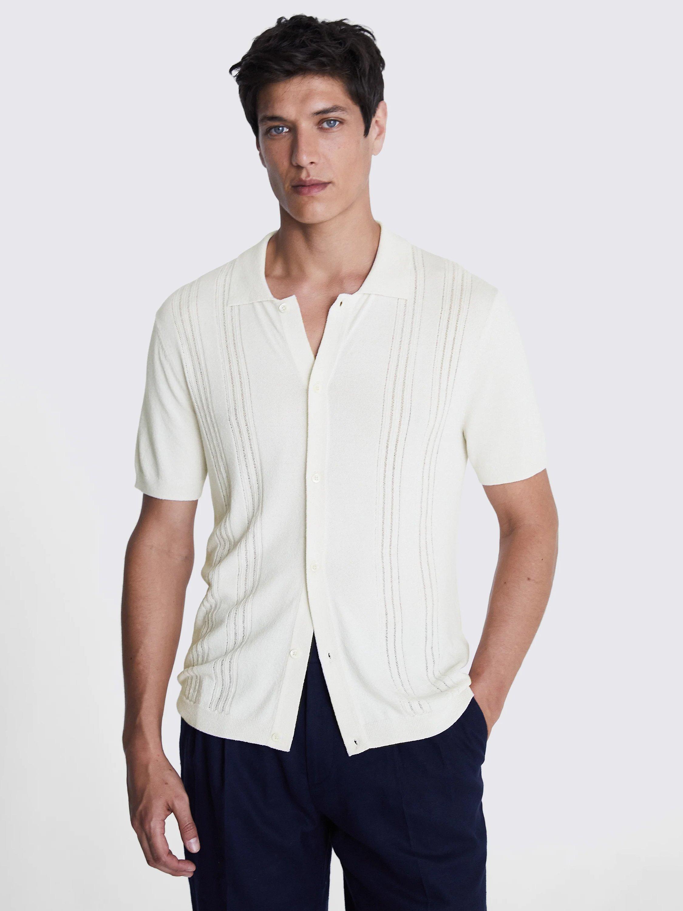 Moss Boucle Knitted Polo Top, Beige