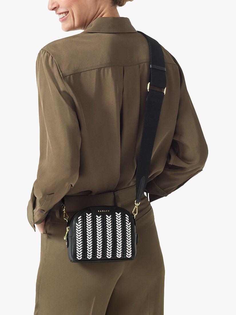 Radley Arden Crescent Woven Leather Crossbody Bag Black White