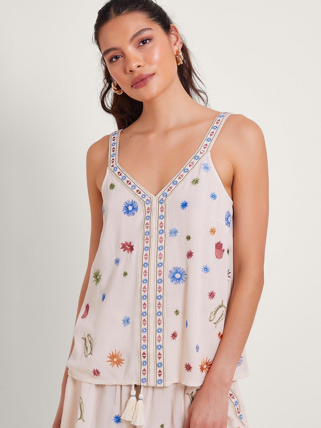 Monsoon Arti Embroidered Cami Top, Ivory