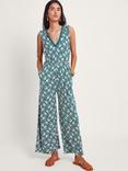 Monsoon Rosana Tile Print Jersey Jumpsuit, Teal