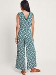 Monsoon Rosana Tile Print Jersey Jumpsuit, Teal