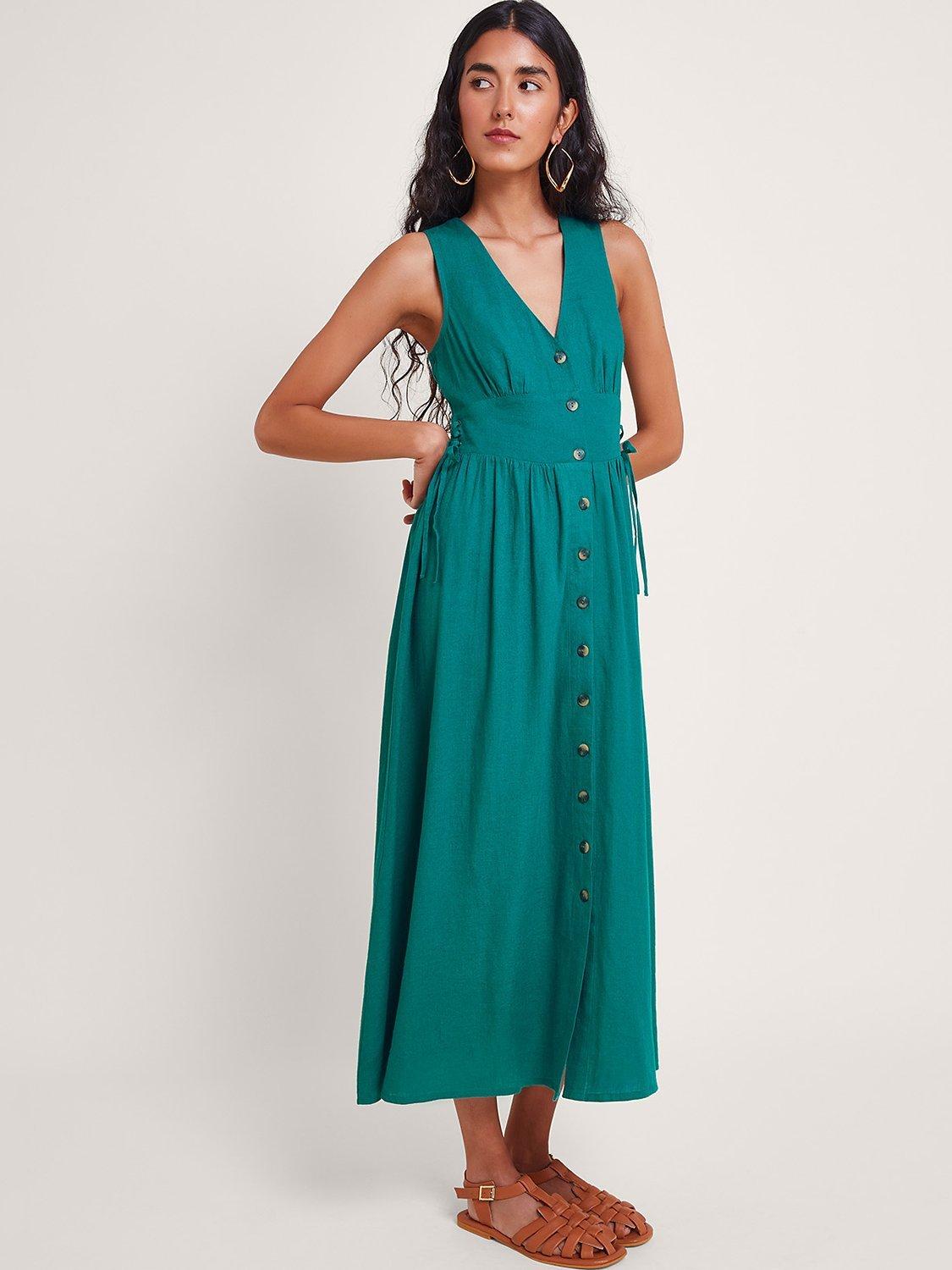 Monsoon Kaya Linen Blend Midi Dress, Teal
