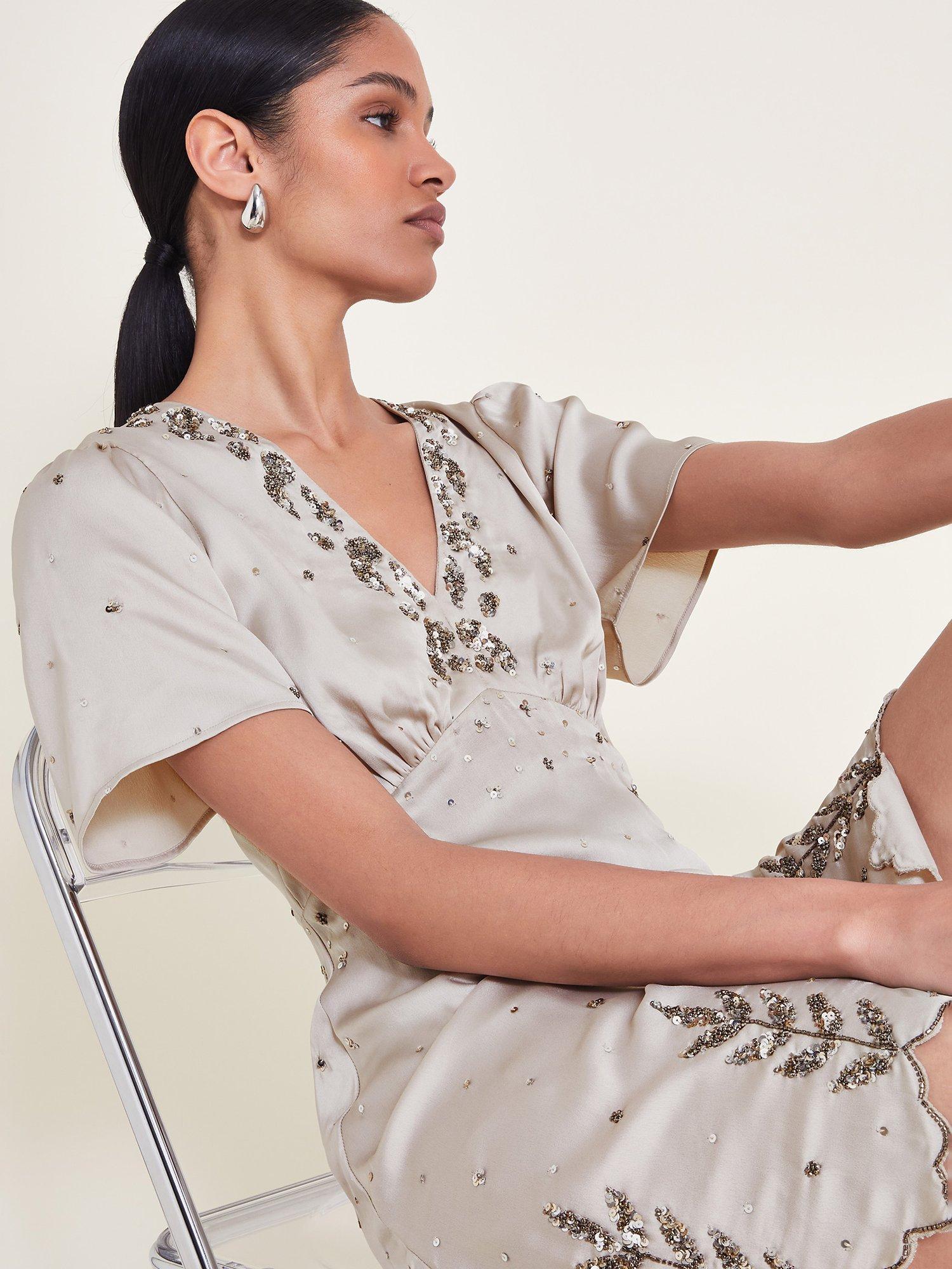 Product image 4 of 7, which shows Monsoon Aurora Mini Dress, Grey, 22