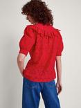 Monsoon Mari Broderie Cotton Shirt, Red