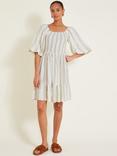 Monsoon Lila Striped Smock Dress, Natural