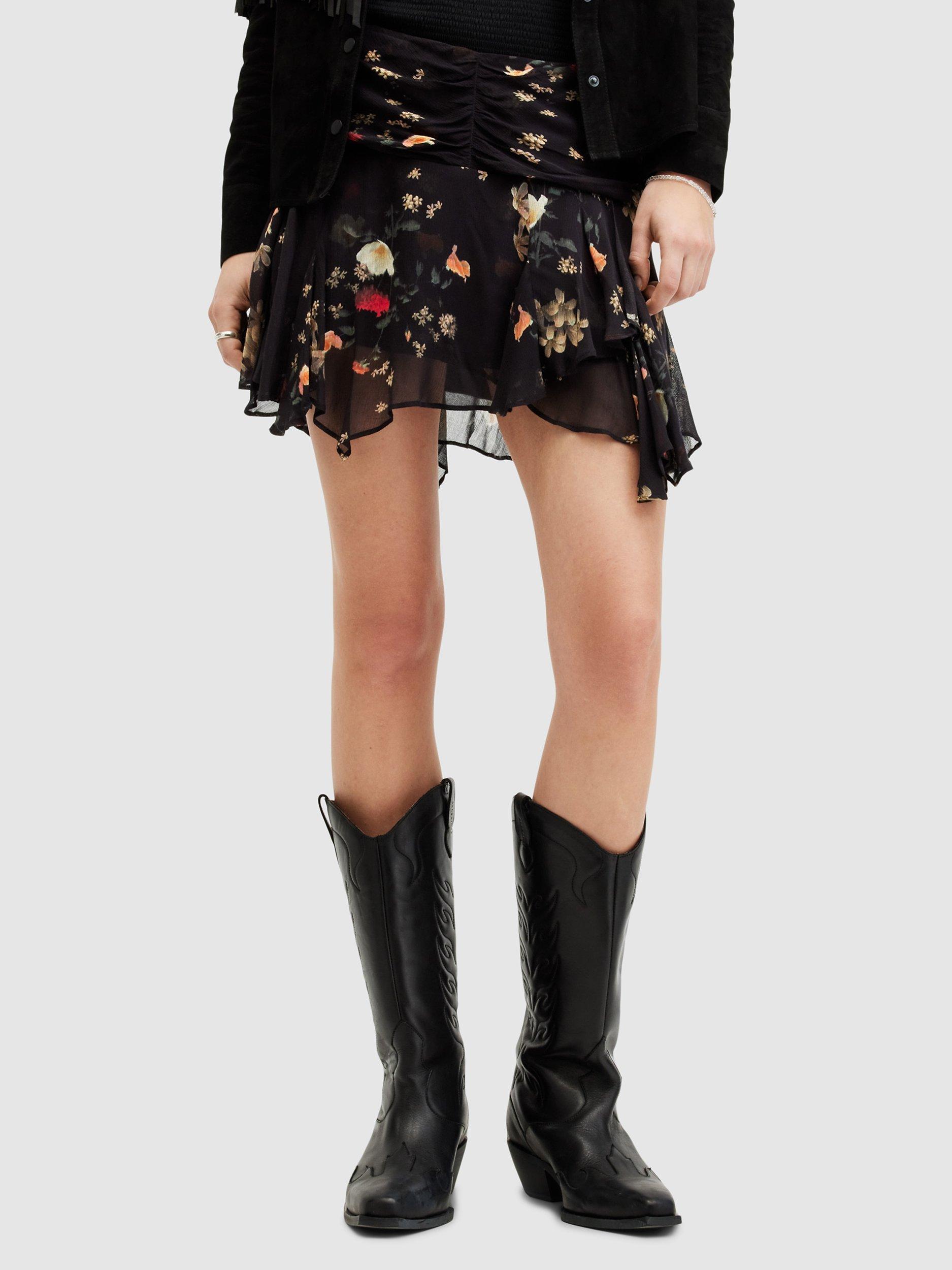 AllSaints Erica Kora Ecovero Skirt, Black/Multi