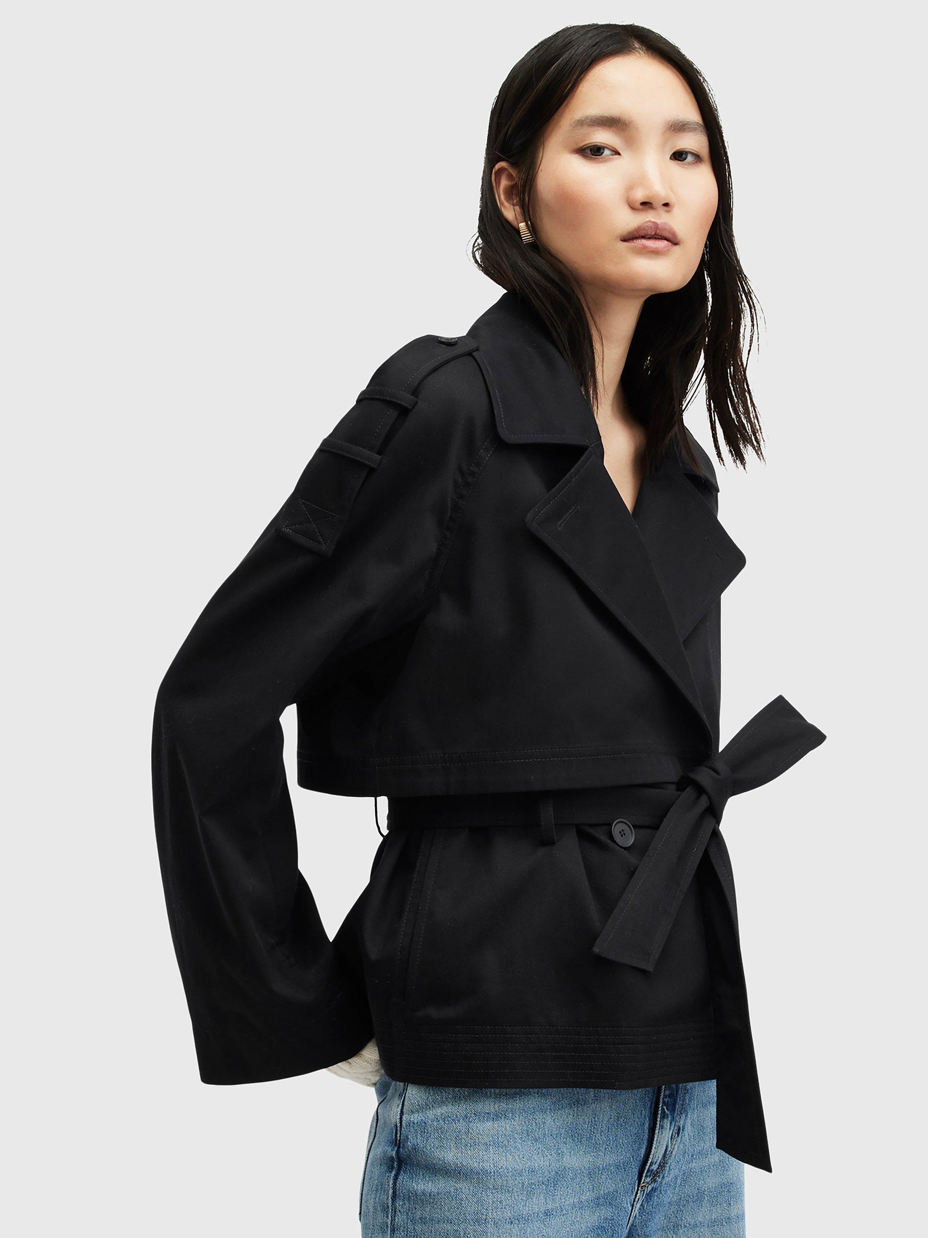 AllSaints Beckette Short Trench Coat Black