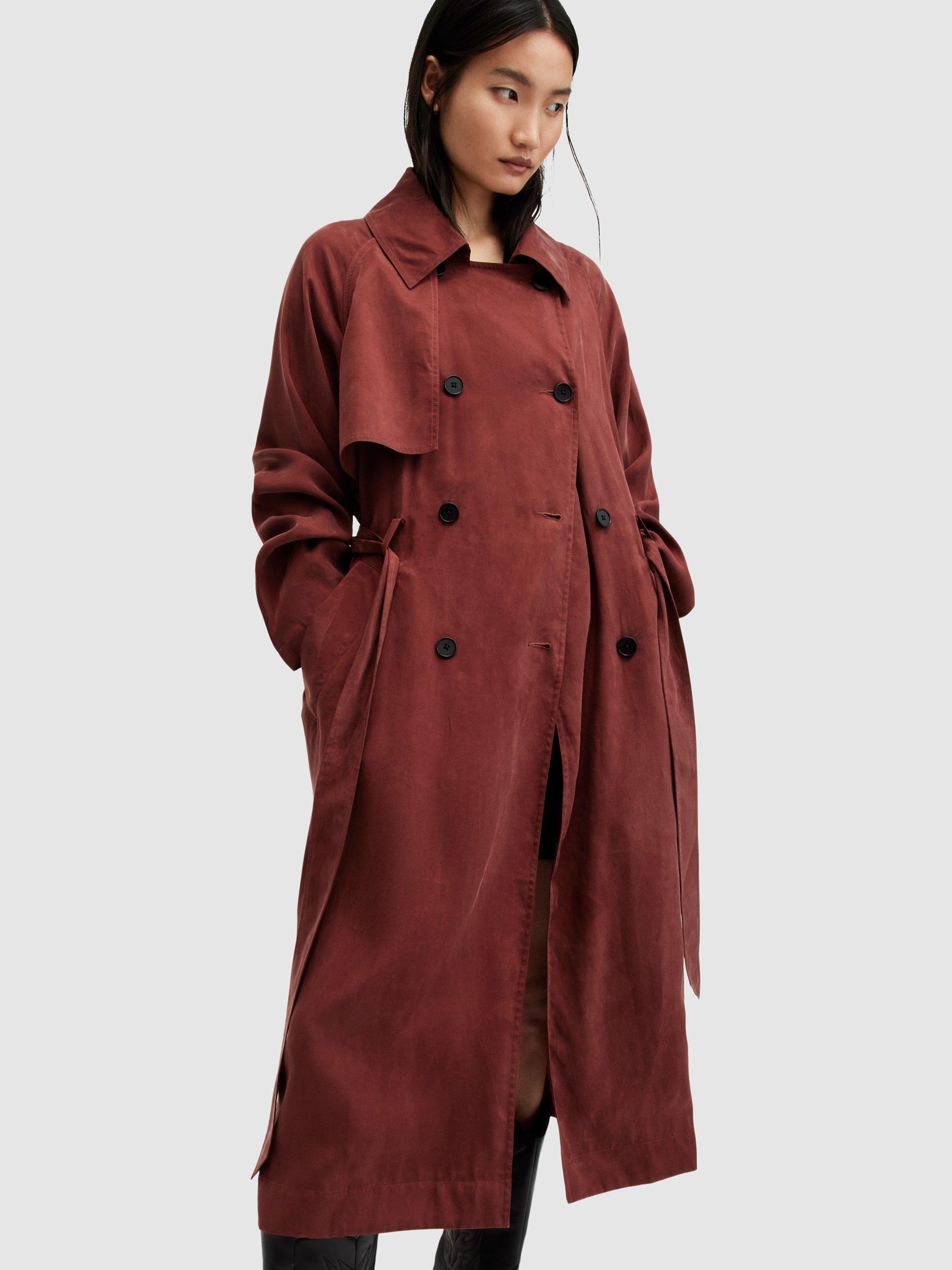AllSaints Kikki Oversized Trench Coat, Burnt Red