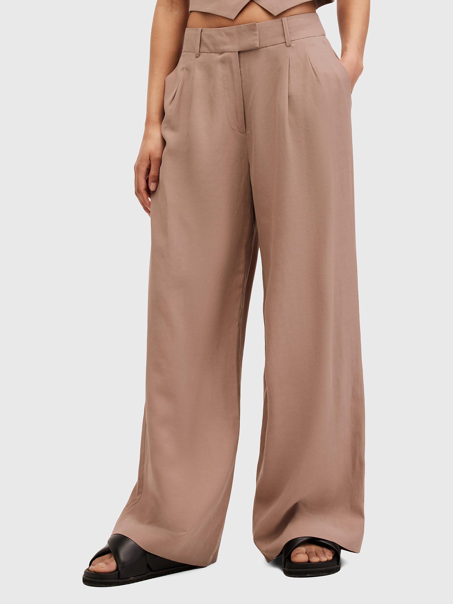 AllSaints Deri Lyn Wide Leg Tailored Trousers, Doe Brown