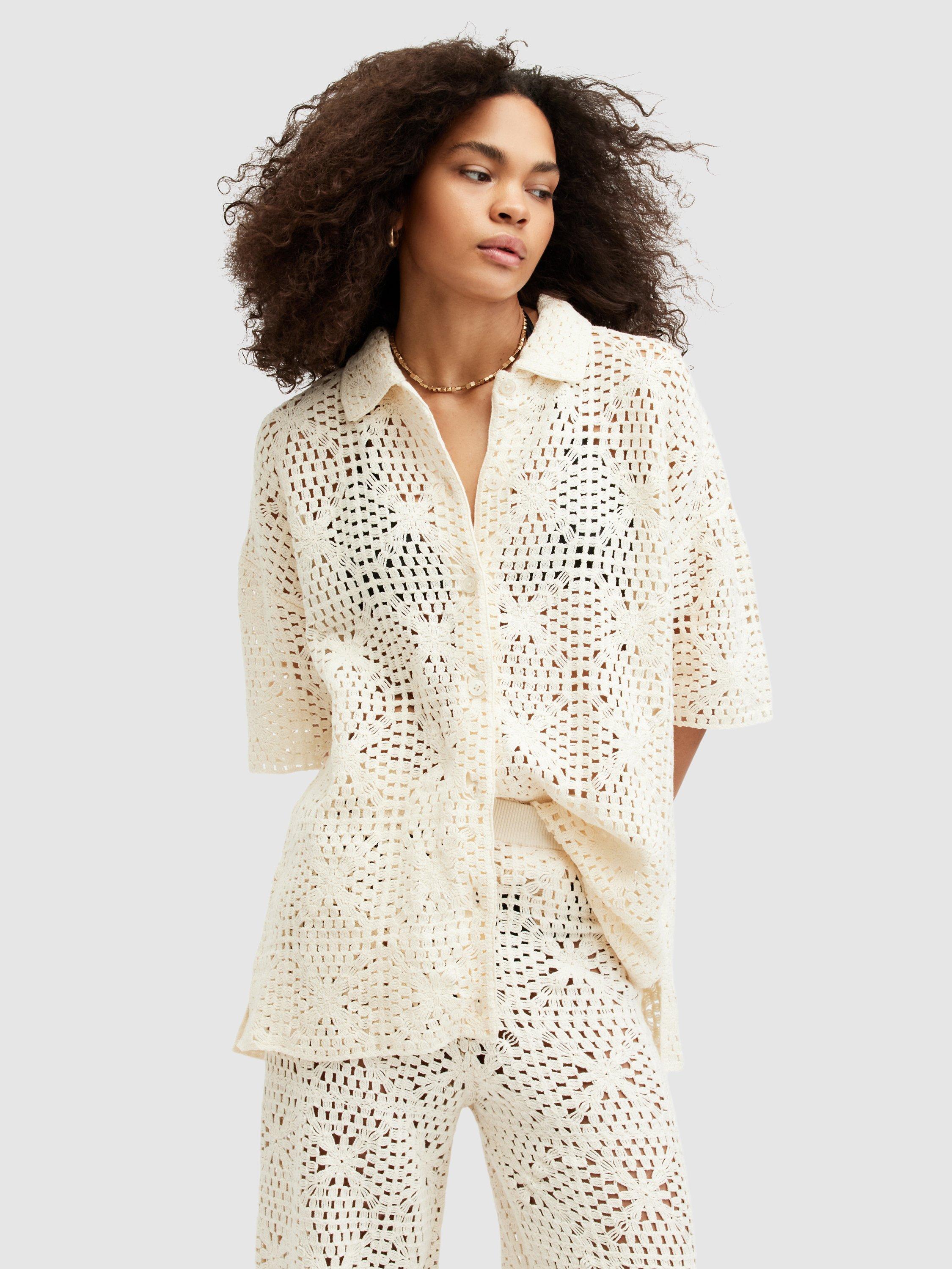 AllSaints Milly Crochet Shirt, Ecru