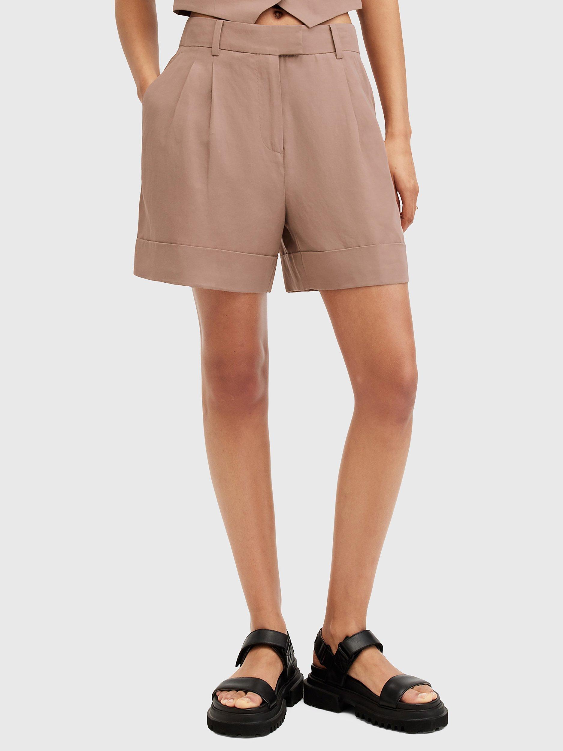 AllSaints Deri Lyn Lyocell Blend Shorts, Doe Brown
